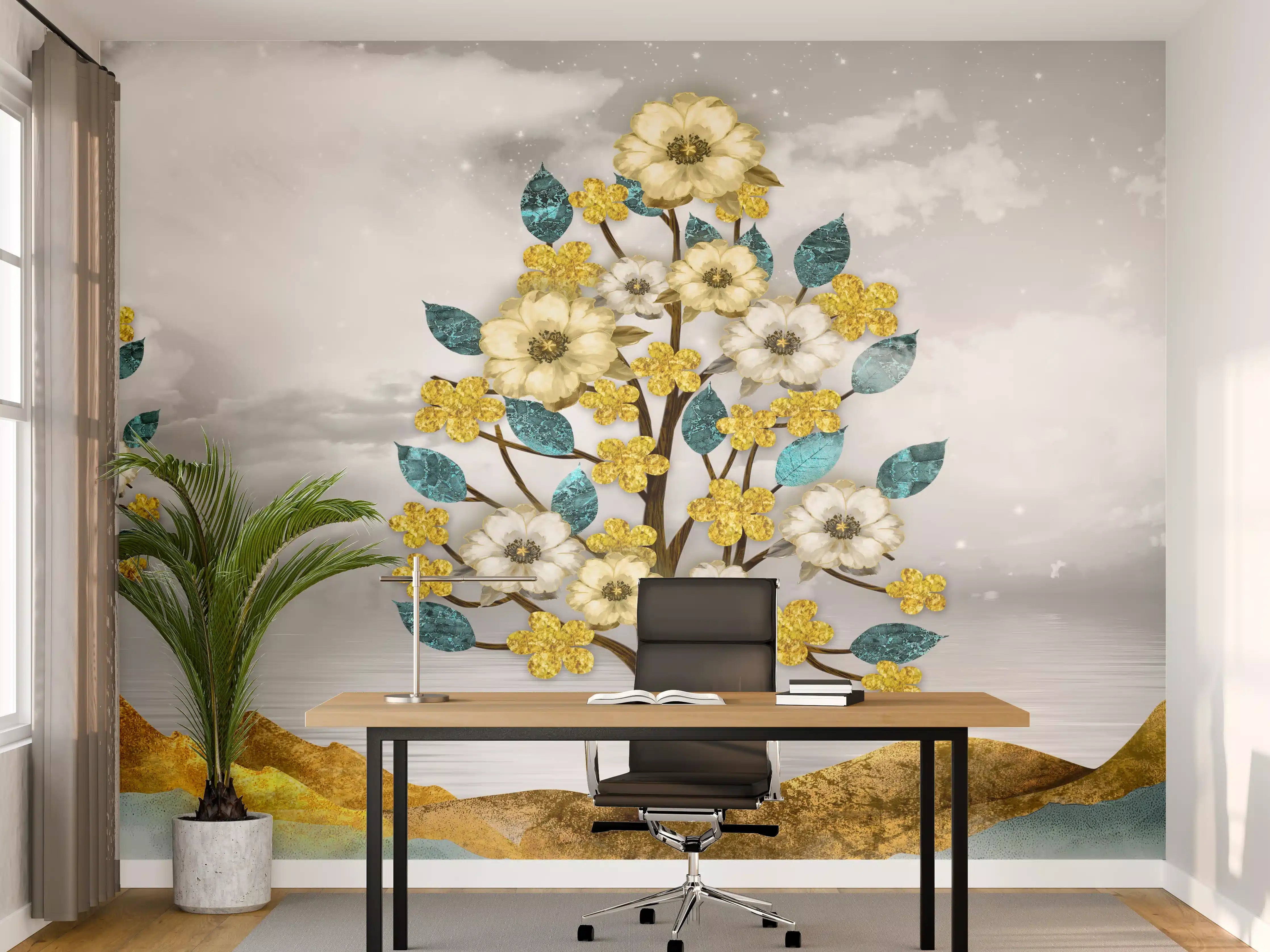 Büro Wandgestaltung - Florale Kunstmalerei - Natur