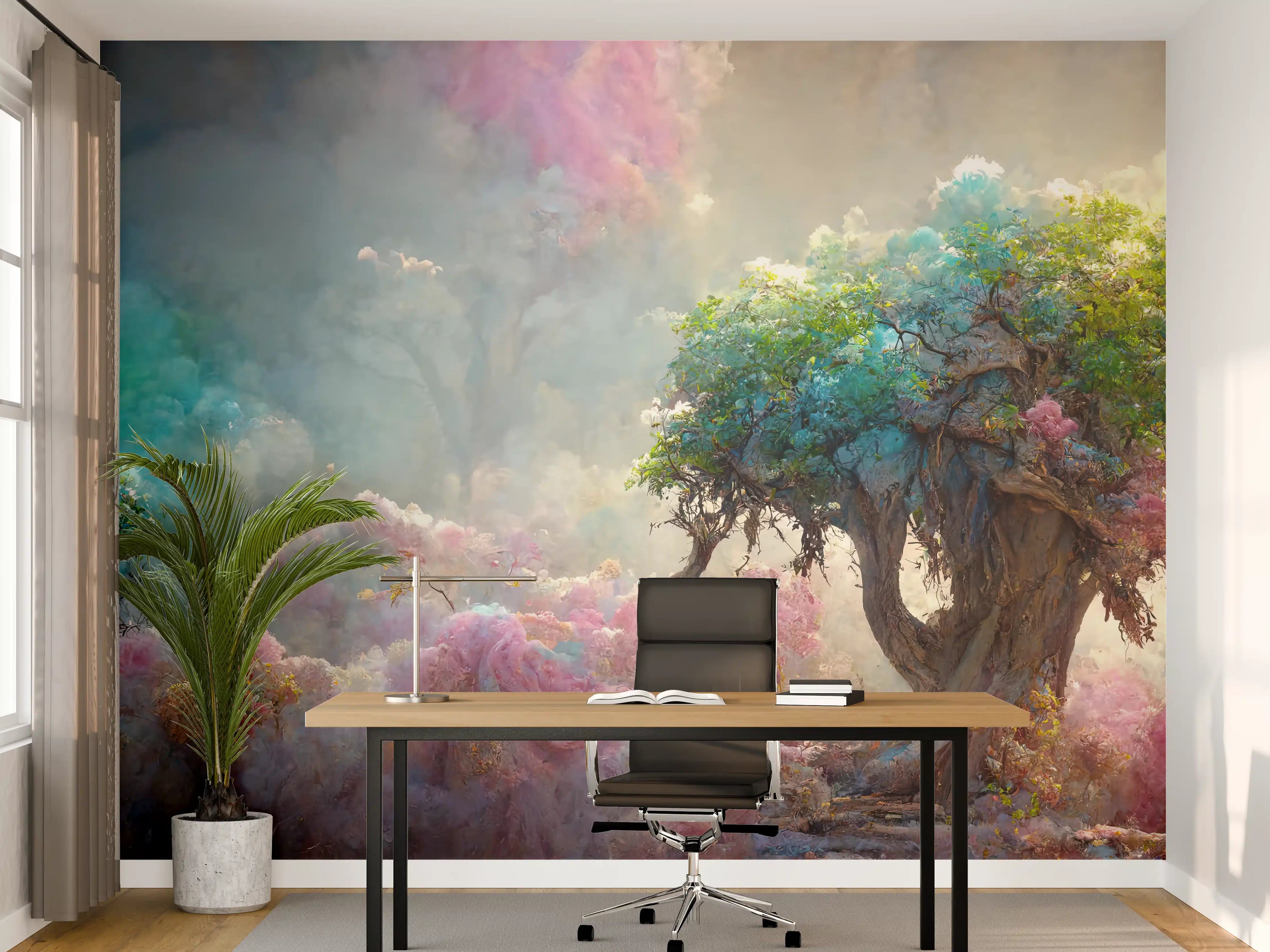 Büro Wandgestaltung - Florale Märchenlandschaft
