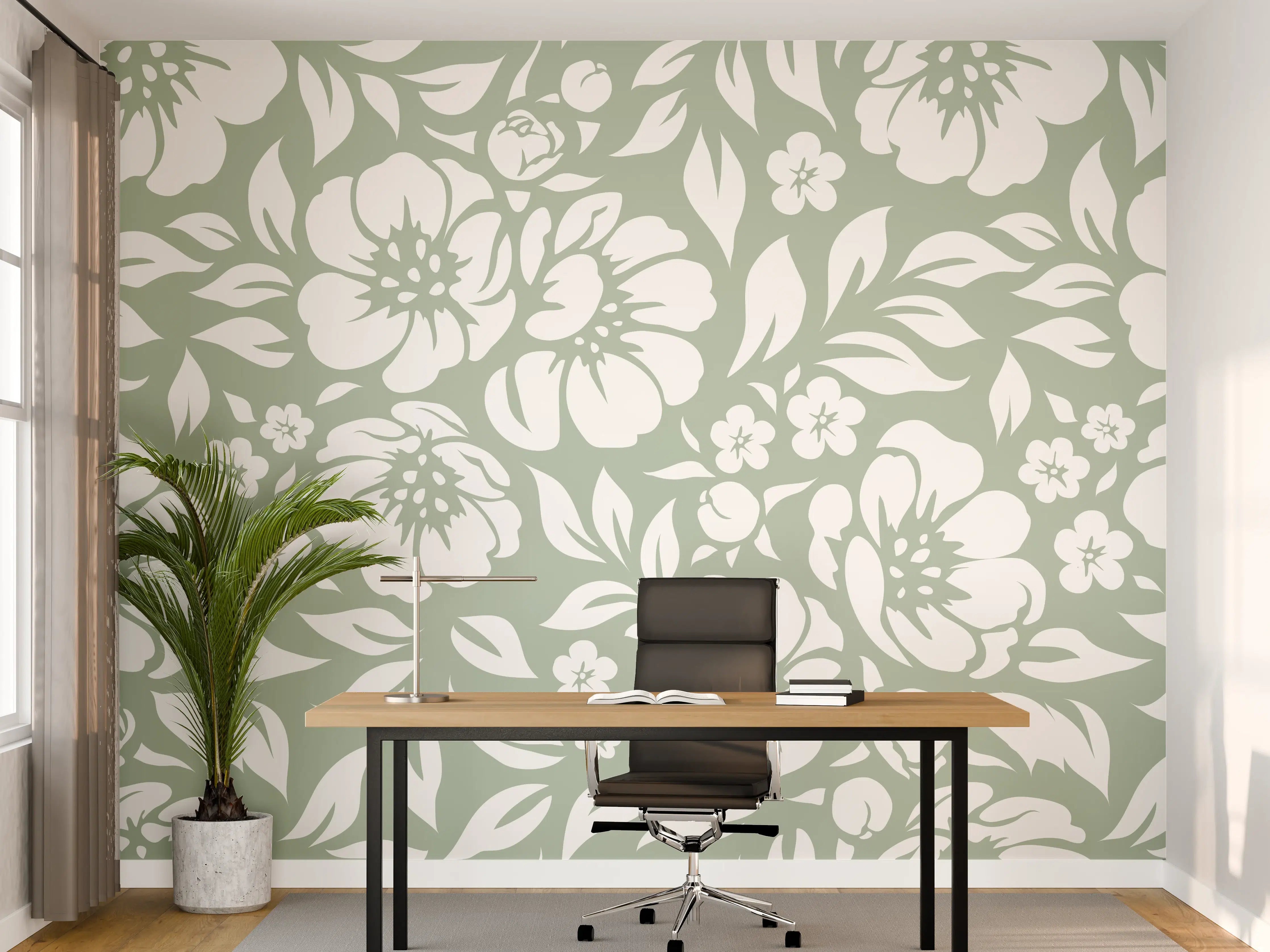 Büro Wandgestaltung - Florale Salvia-Optik in zarten Grüntönen