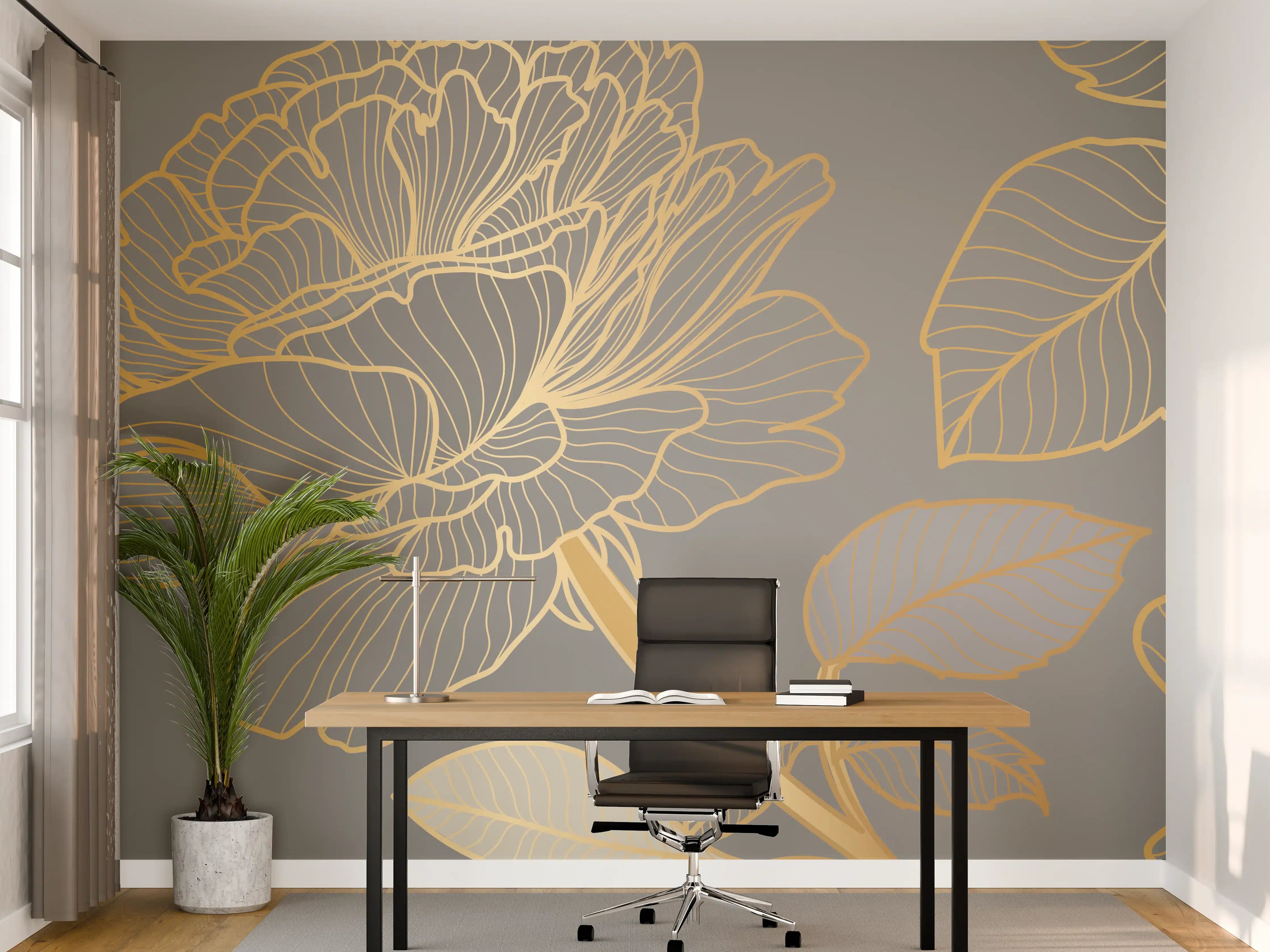 Büro Wandgestaltung - Florales Gold-Muster Design