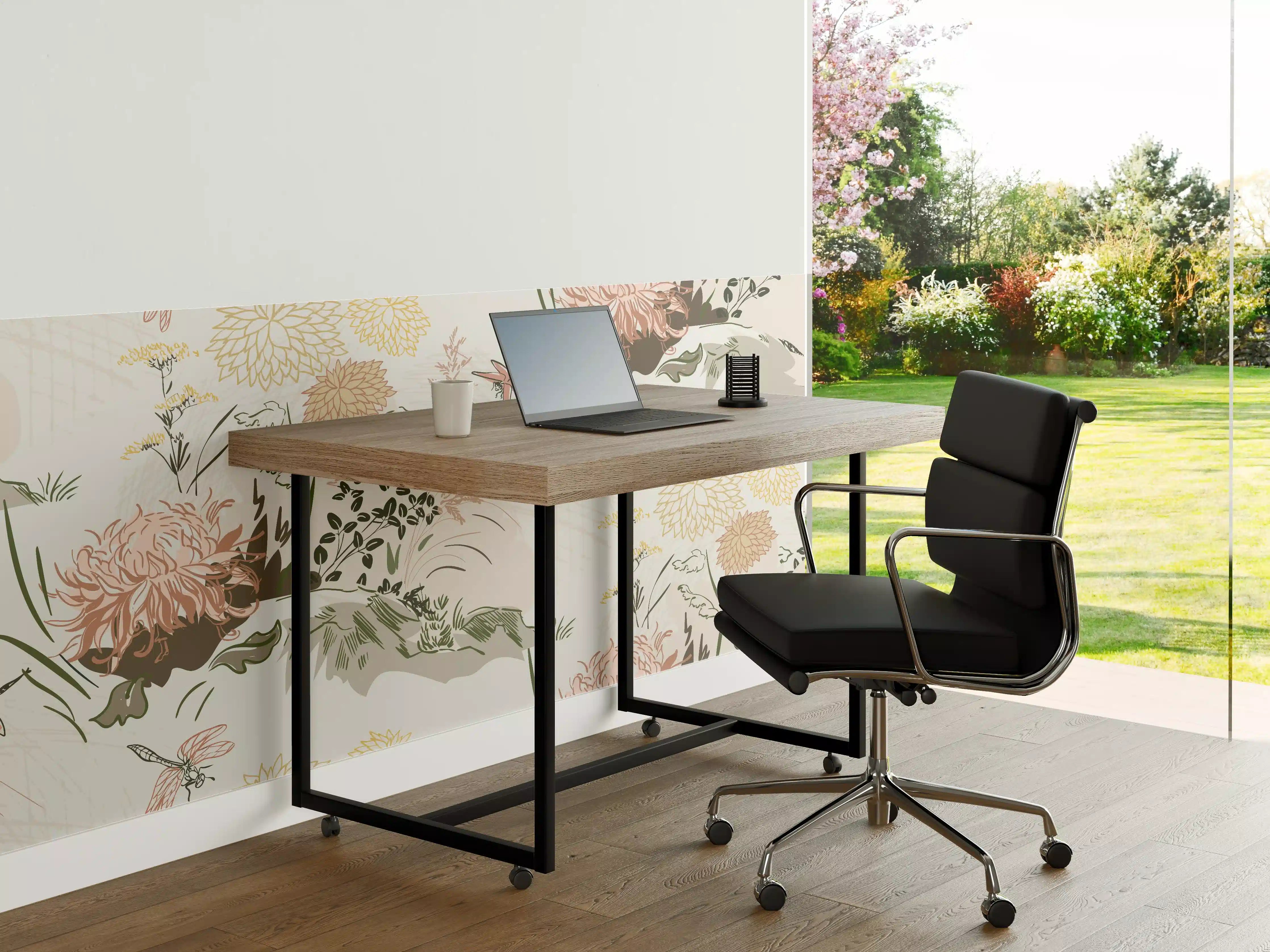 Büro Wandgestaltung - Florales Muster Beige-Grün-Rosa