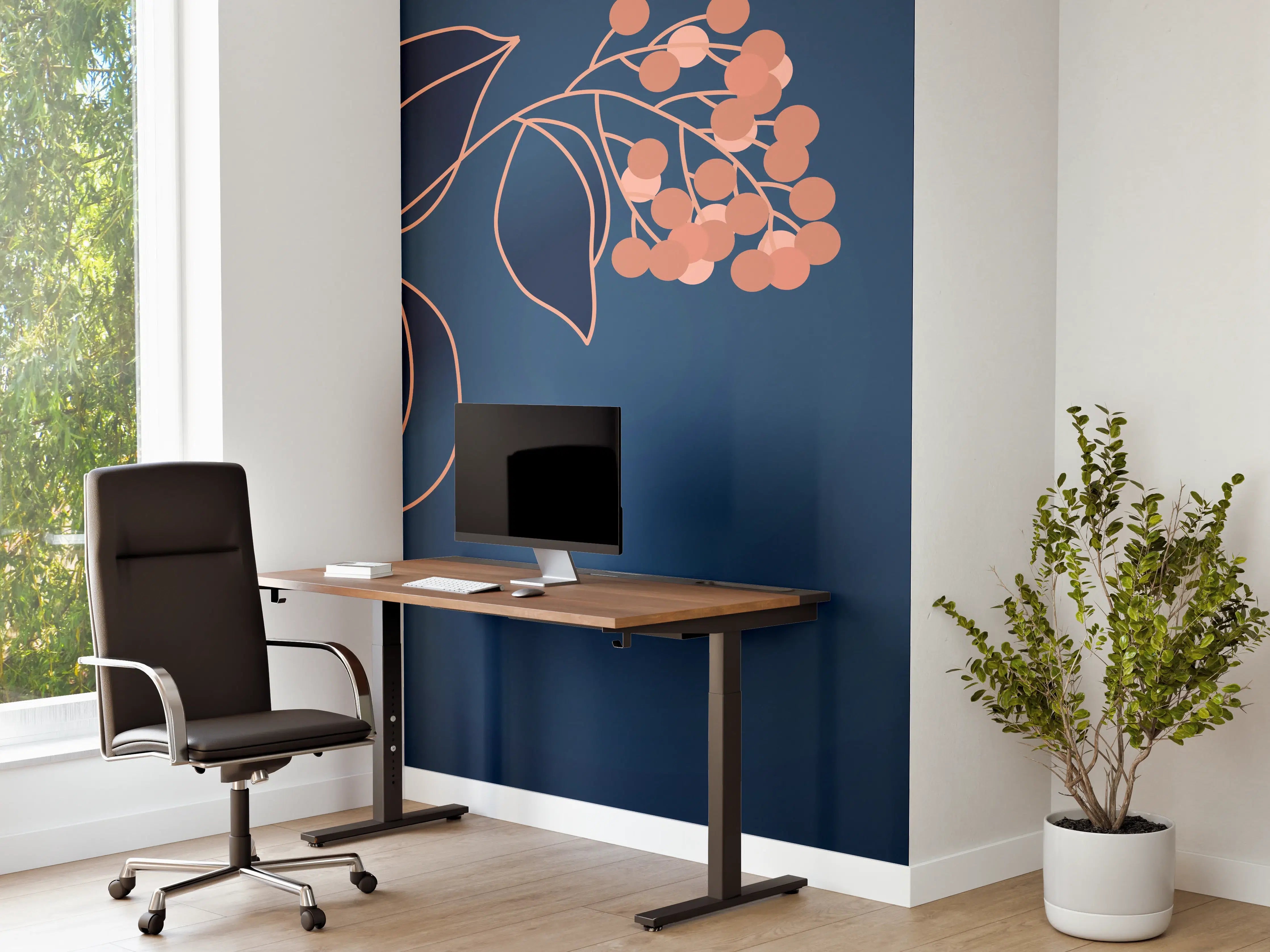 Büro Wandgestaltung - Florales Muster Navy-Orange