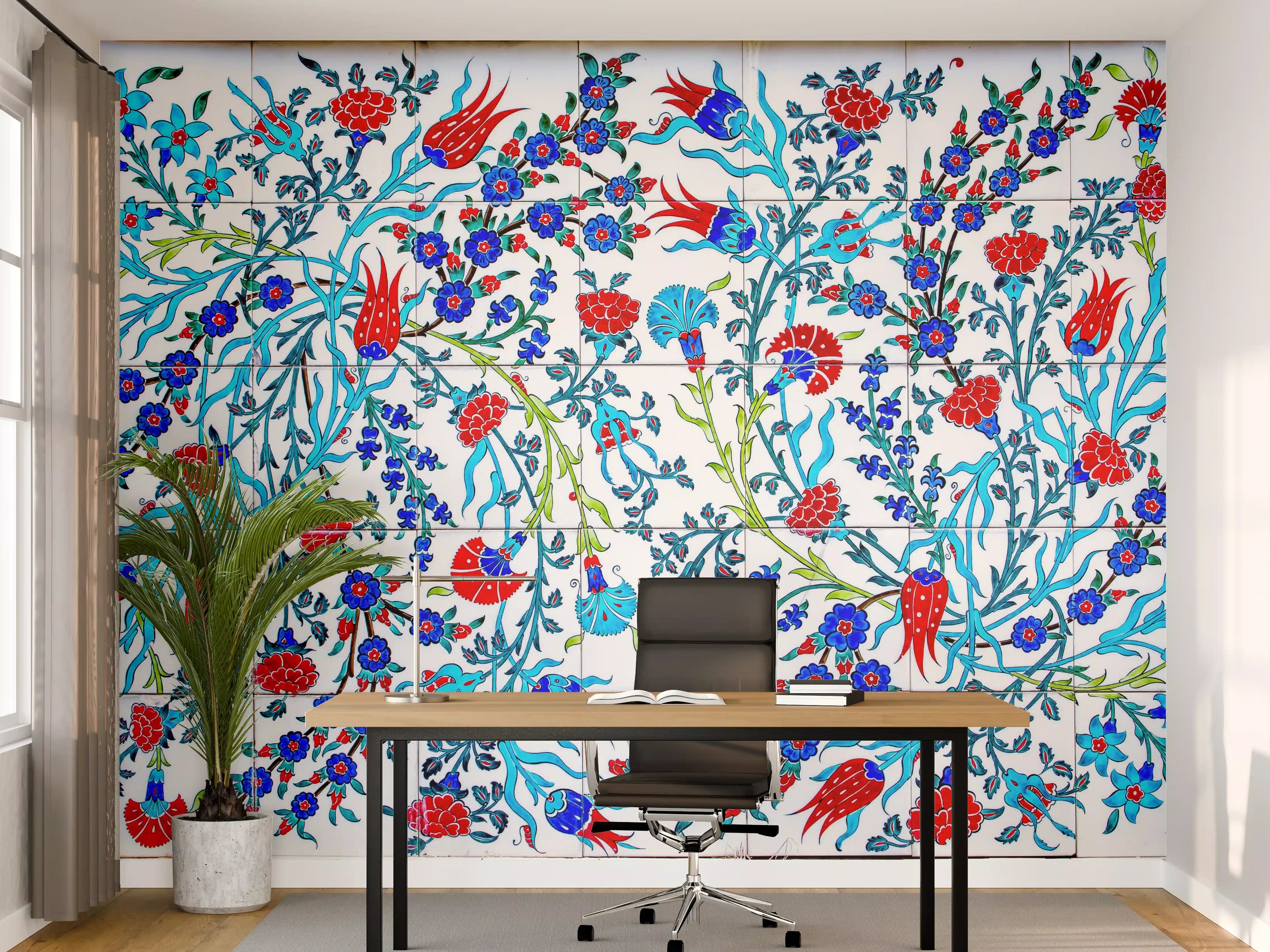 Büro Wandgestaltung - Florales Muster Türkische Wandfliese