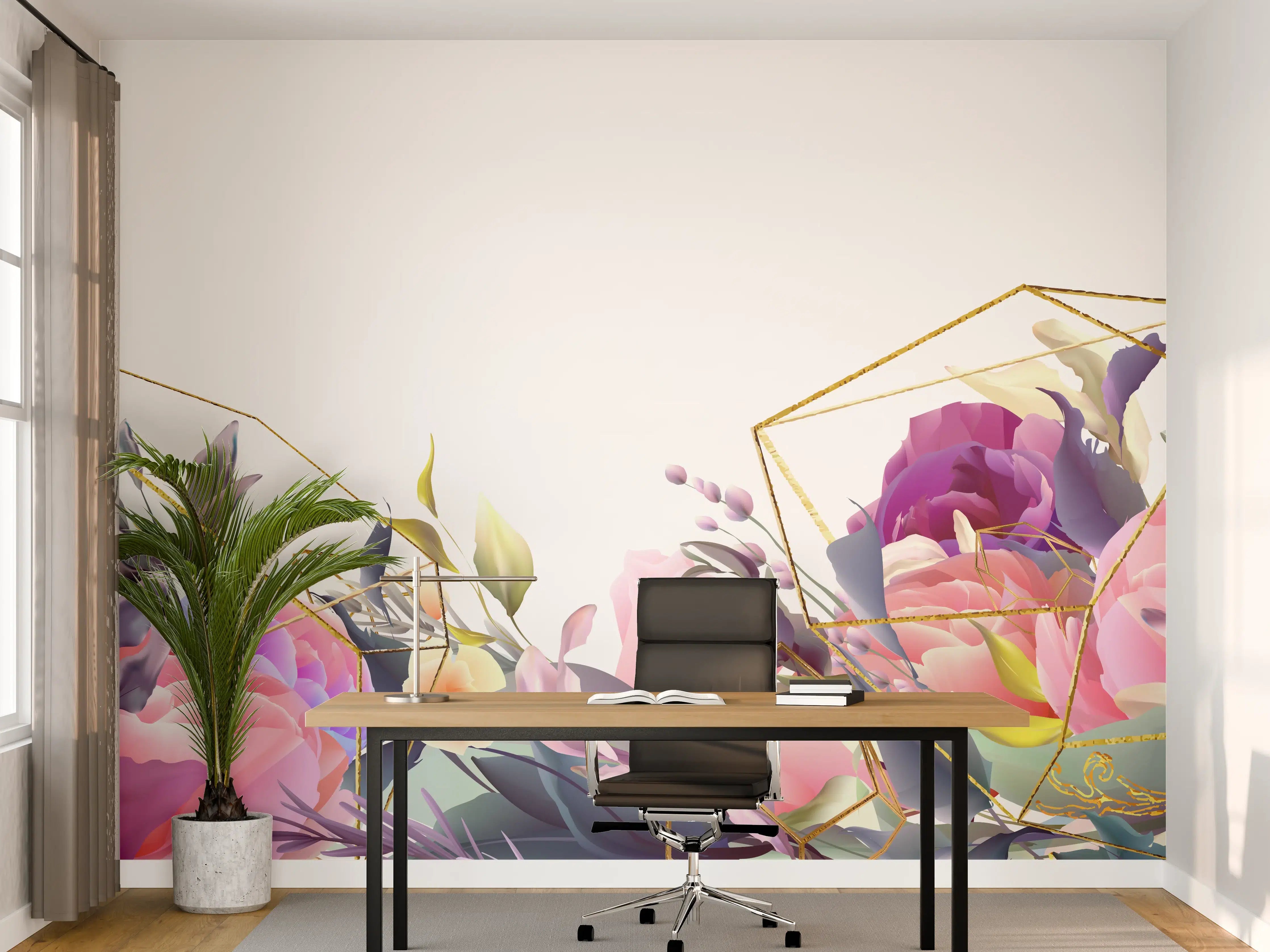 Büro Wandgestaltung - Florales Muster mit Goldakzenten