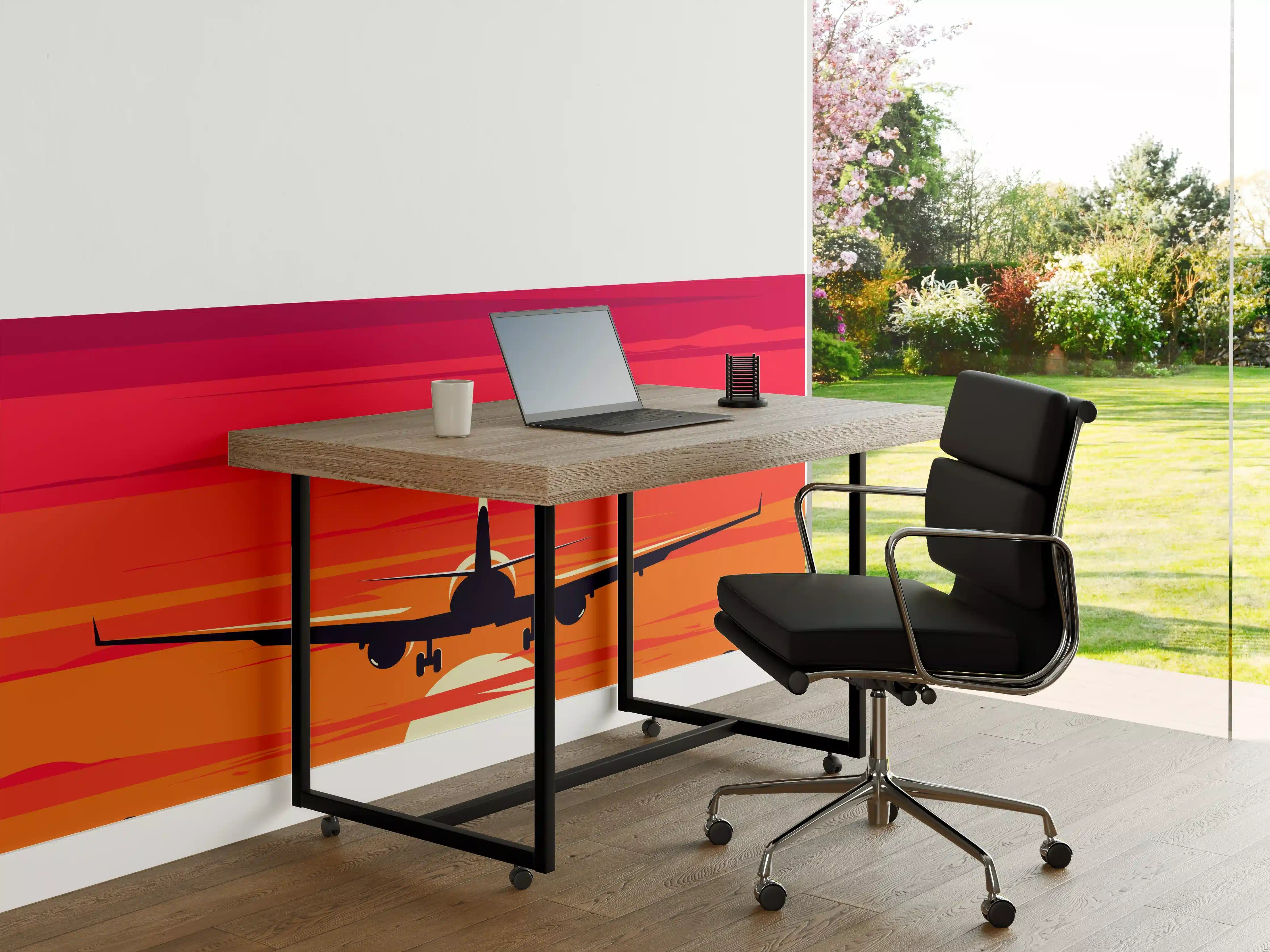 Büro Wandgestaltung - Flugzeug Silhouette Sonnenuntergang