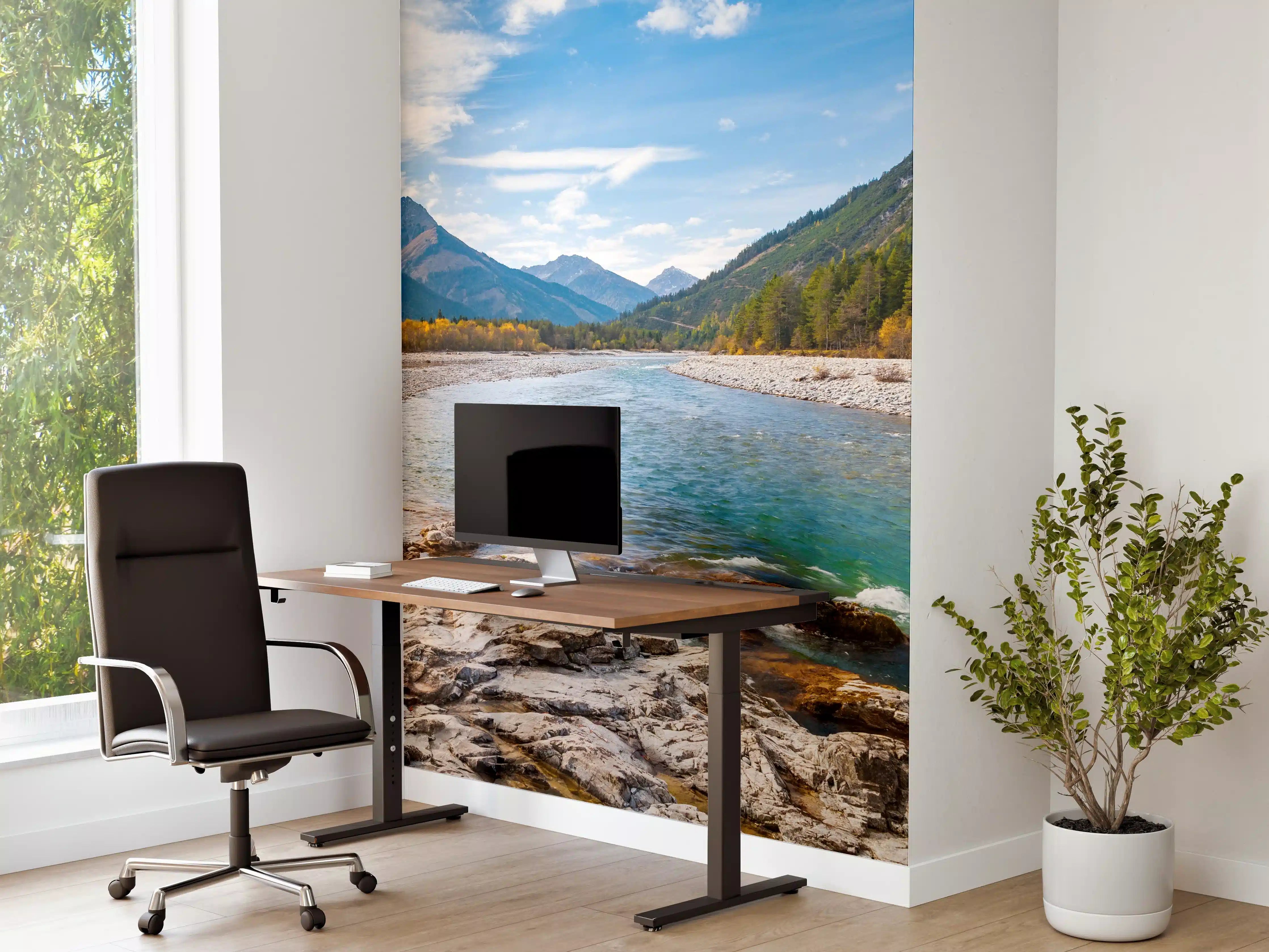 Büro Wandgestaltung - Fluss durch die Alpen im Herbst