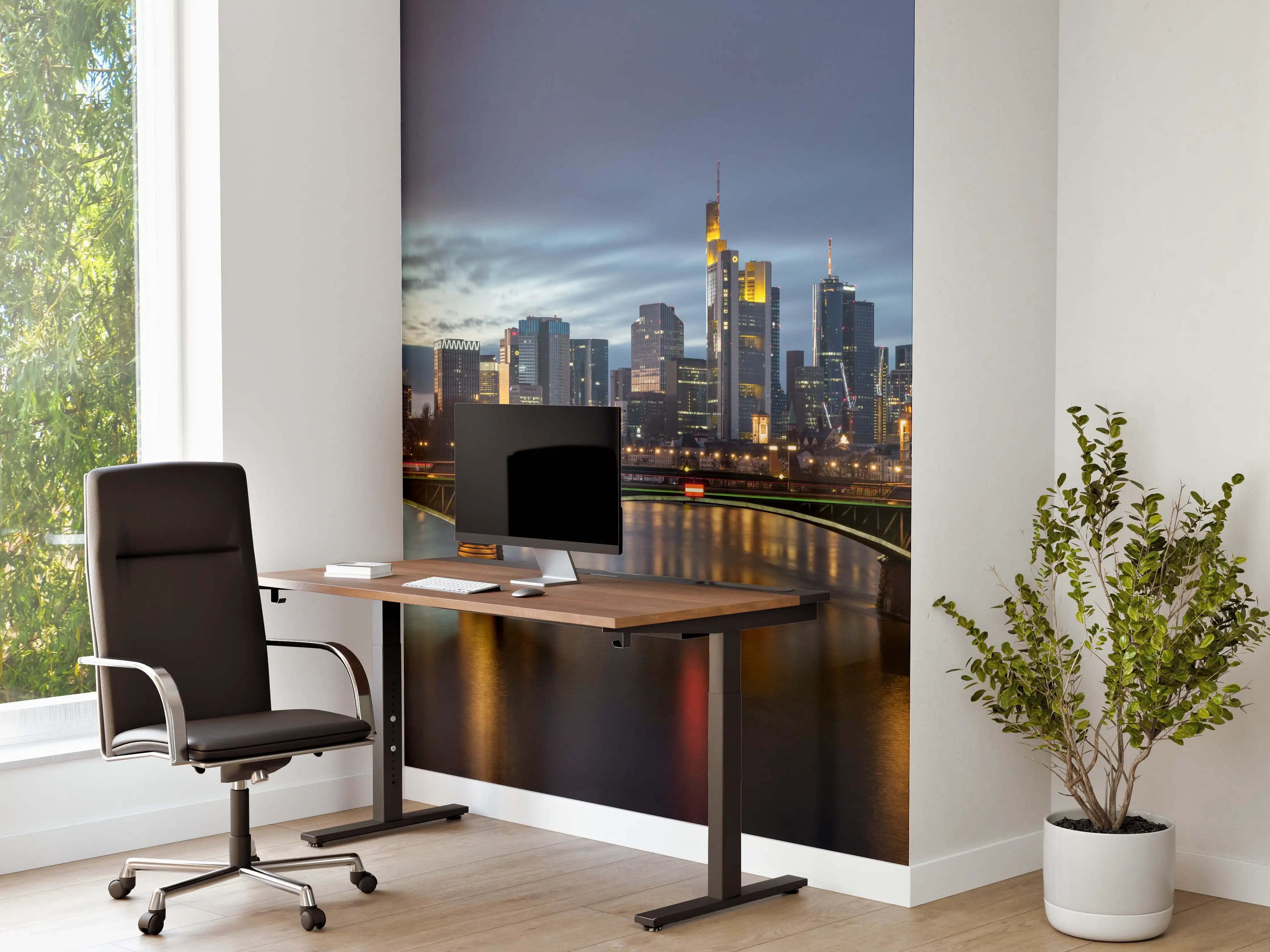 Büro Wandgestaltung - Flussansicht in der Dämmerung von Frankfurt