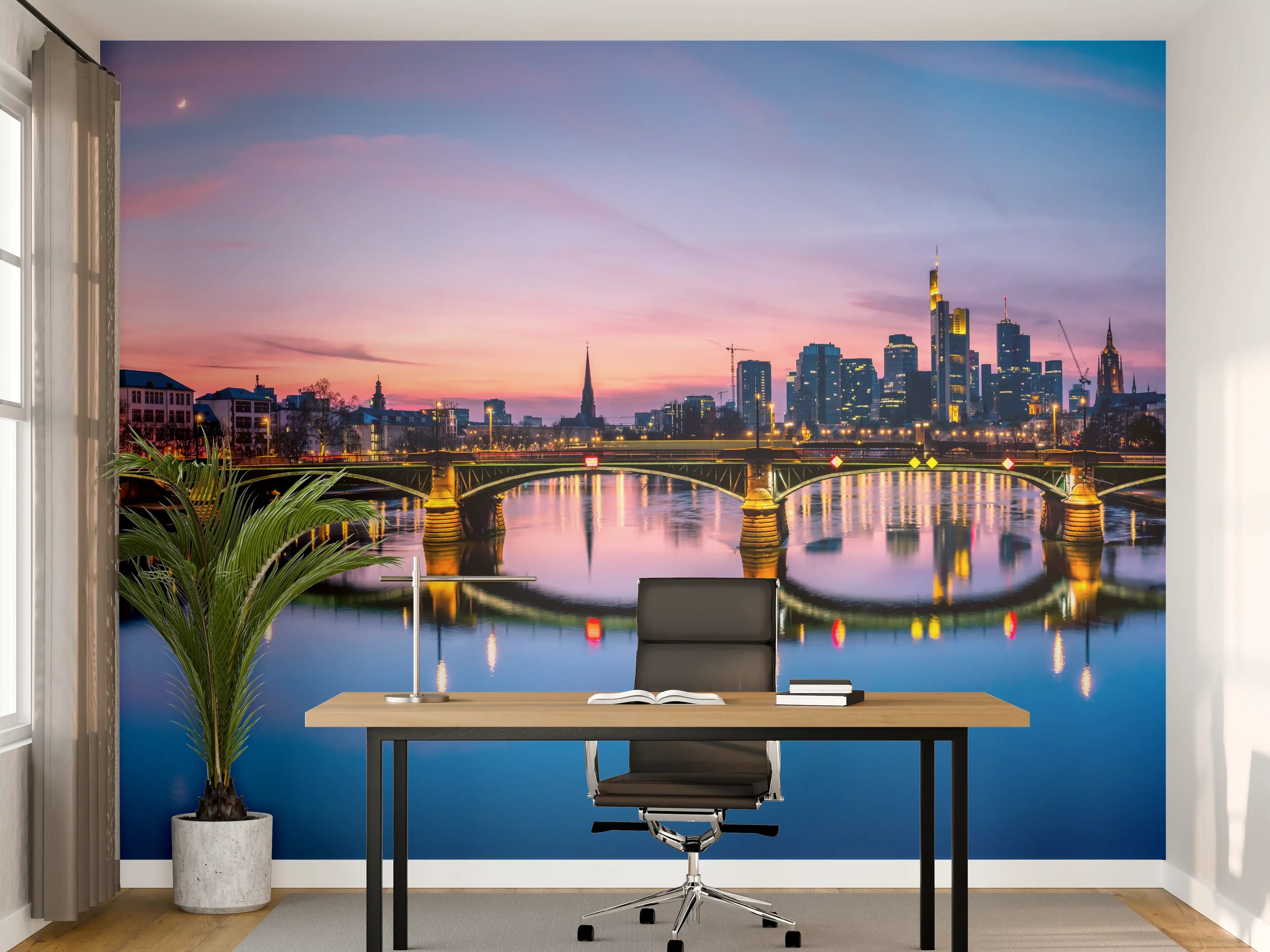 Büro Wandgestaltung - Frankfurt Skyline Wasserspiegelung