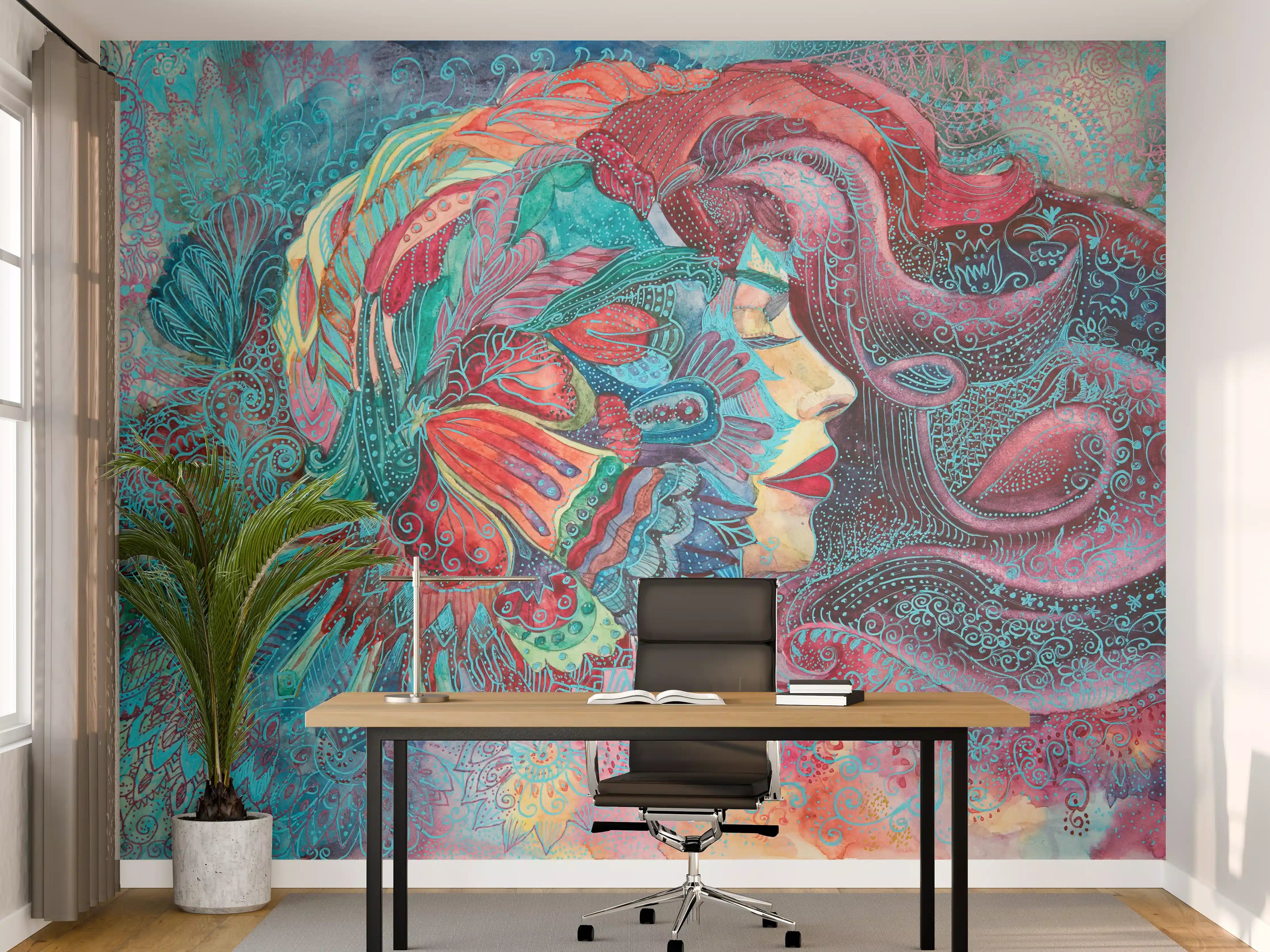 Büro Wandgestaltung - Frau Aquarellmalerei