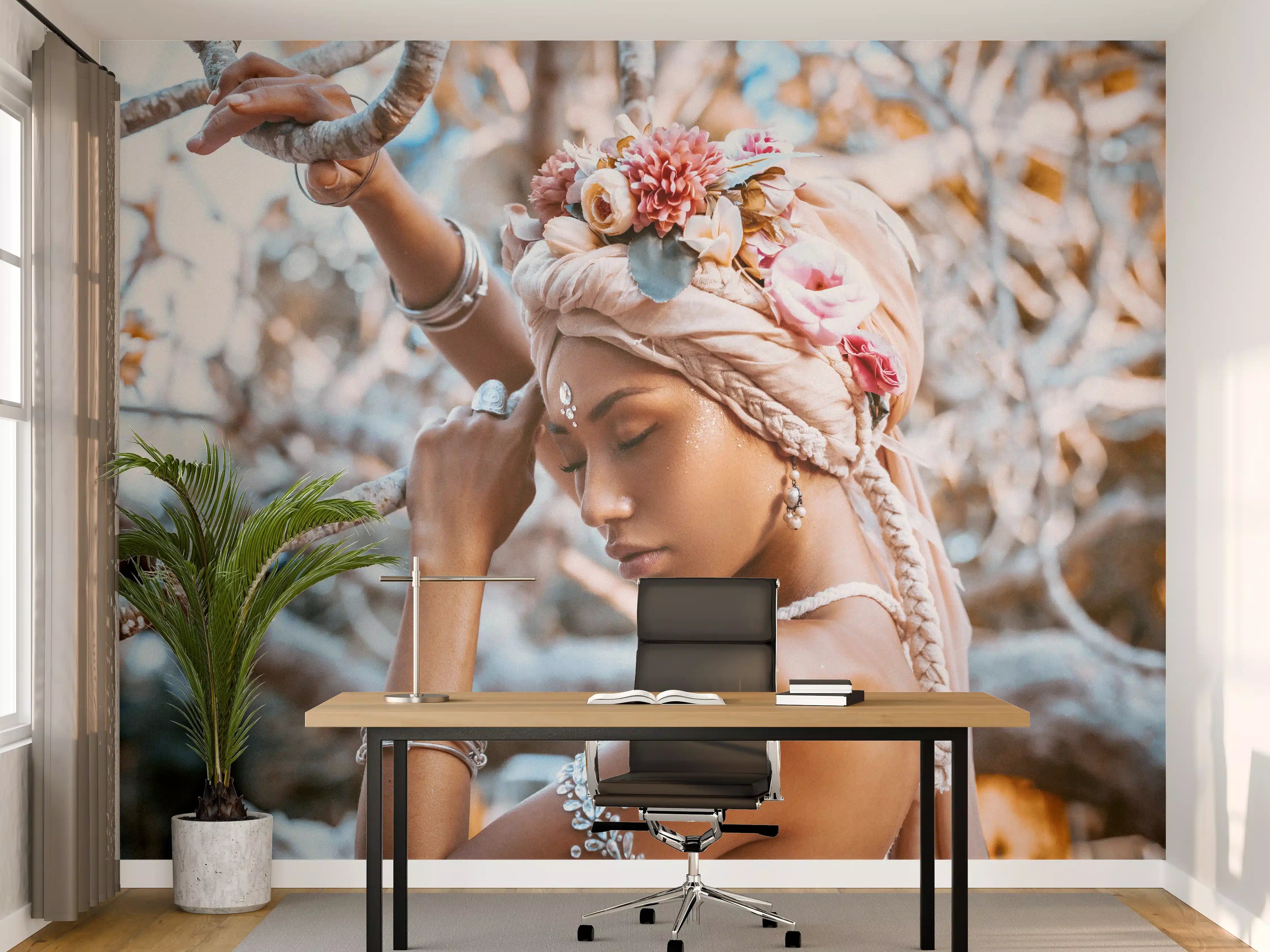 Büro Wandgestaltung - Frau mit Blumenkranz