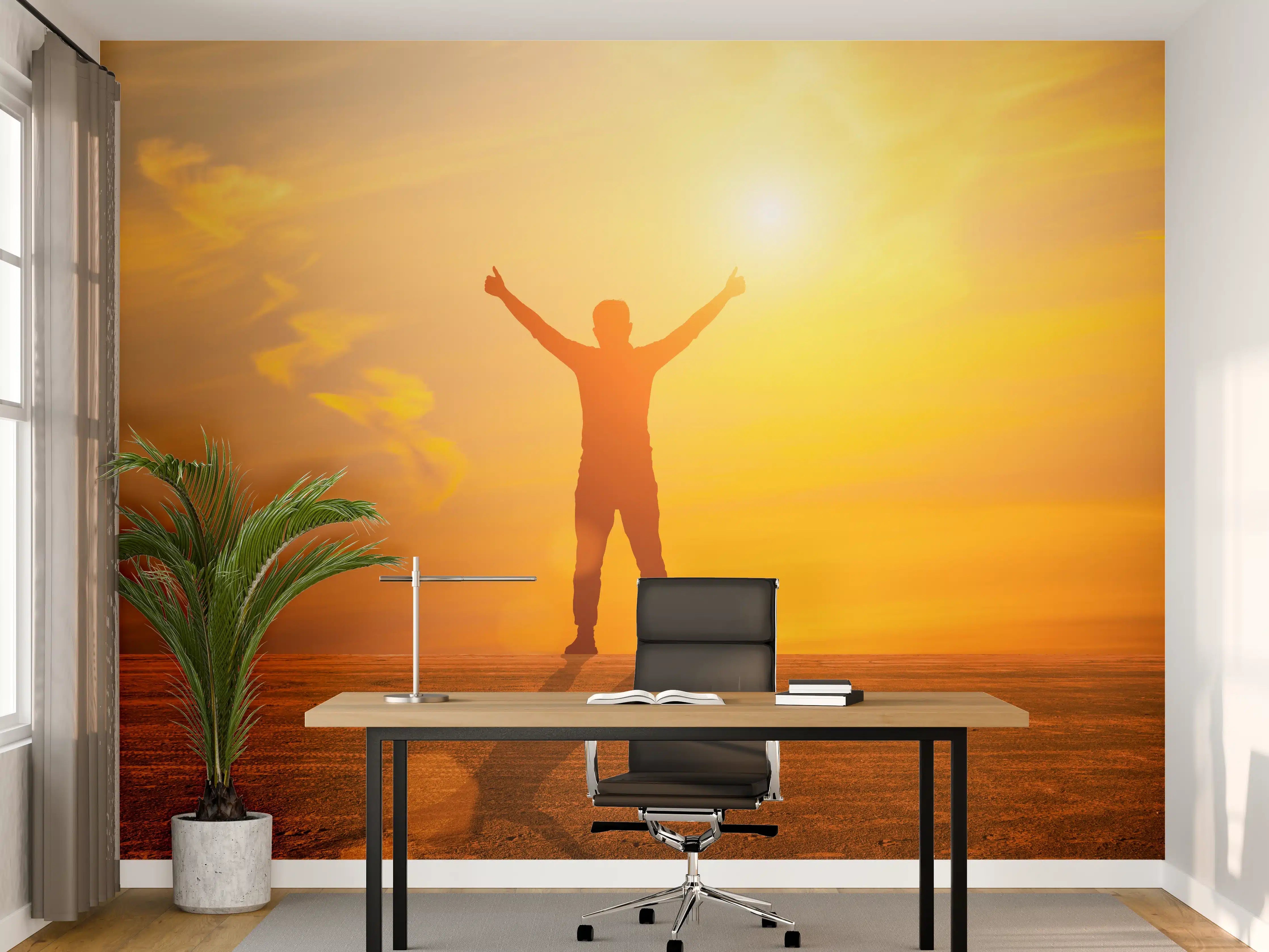 Büro Wandgestaltung - Freier Mann im goldenen Licht der Sonne
