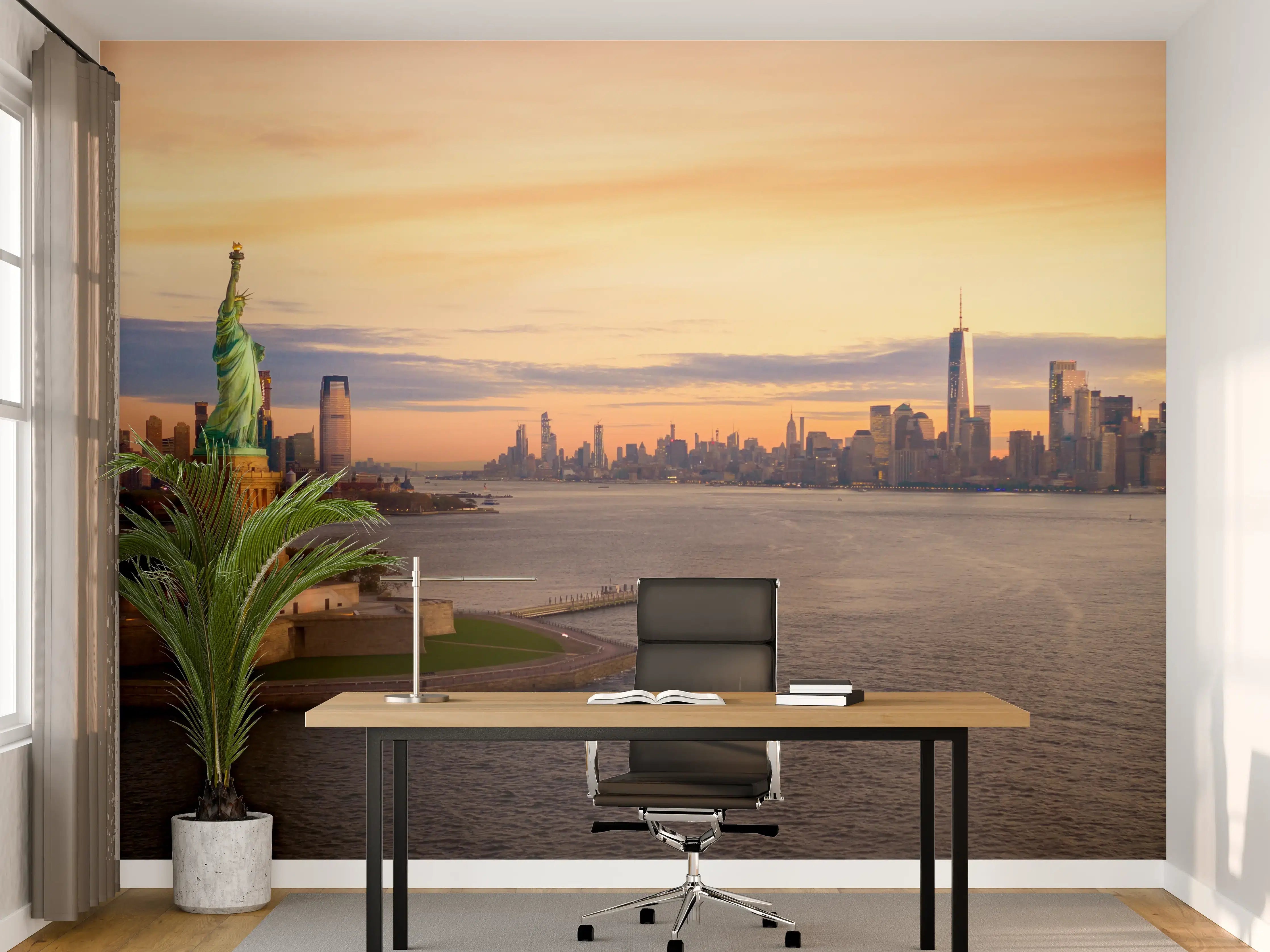 Büro Wandgestaltung - Freiheit und Skyline bei Sonnenuntergang