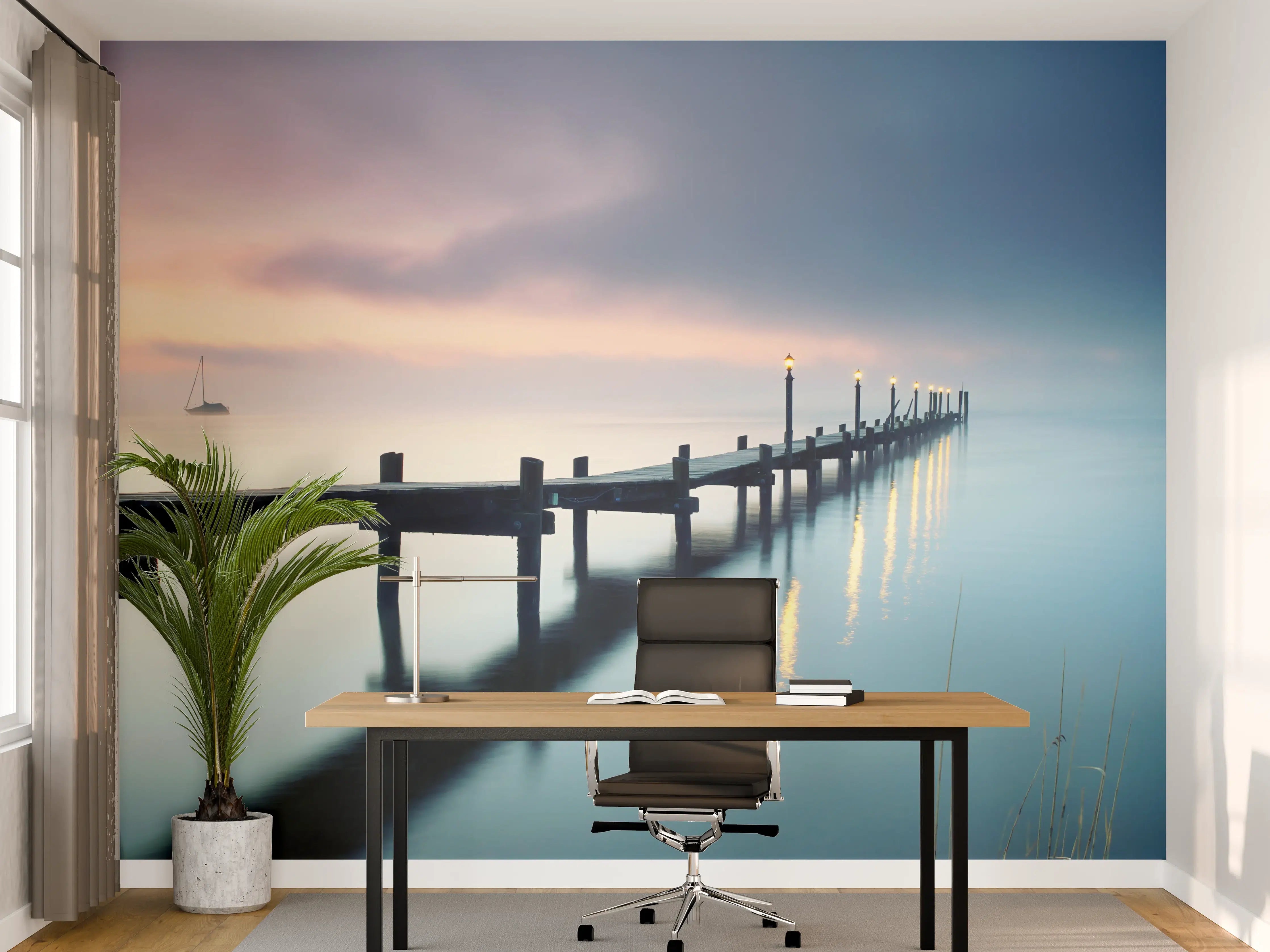 Büro Wandgestaltung - Friedlicher Meer Steg am Morgen