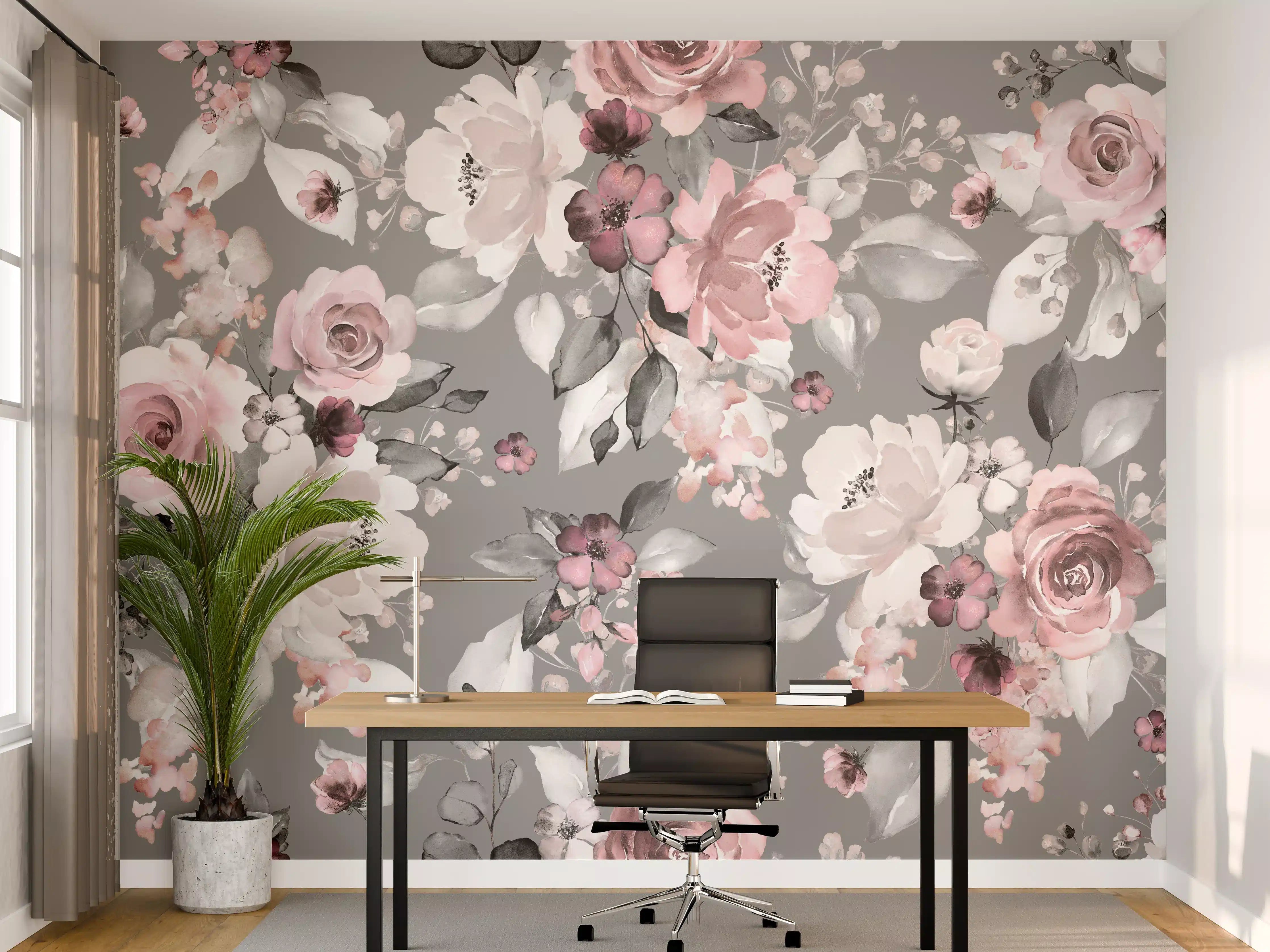 Büro Wandgestaltung - Frühlingsblumen im Tapeten-Stil