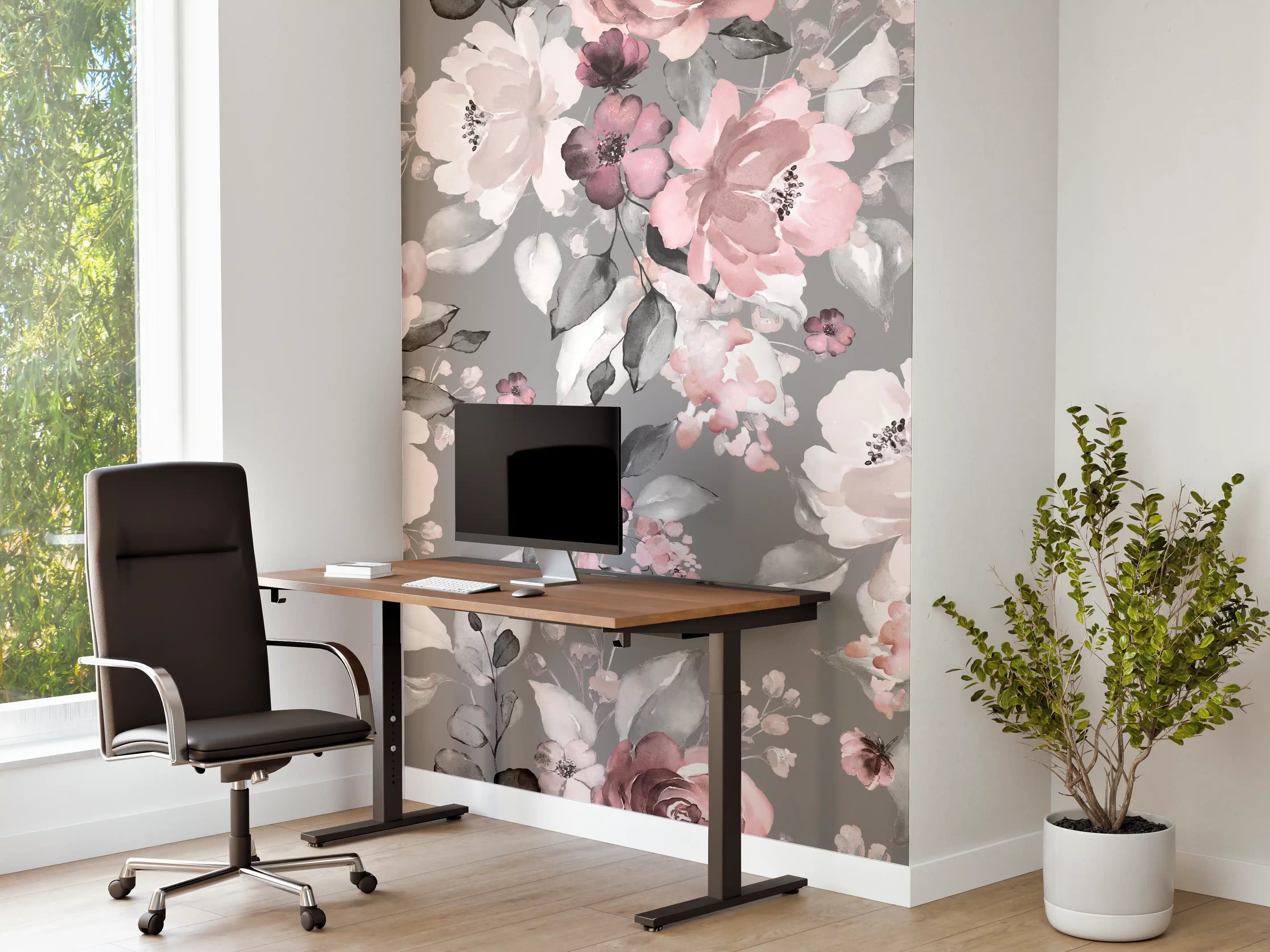Büro Wandgestaltung - Frühlingsblumen im Tapeten-Stil