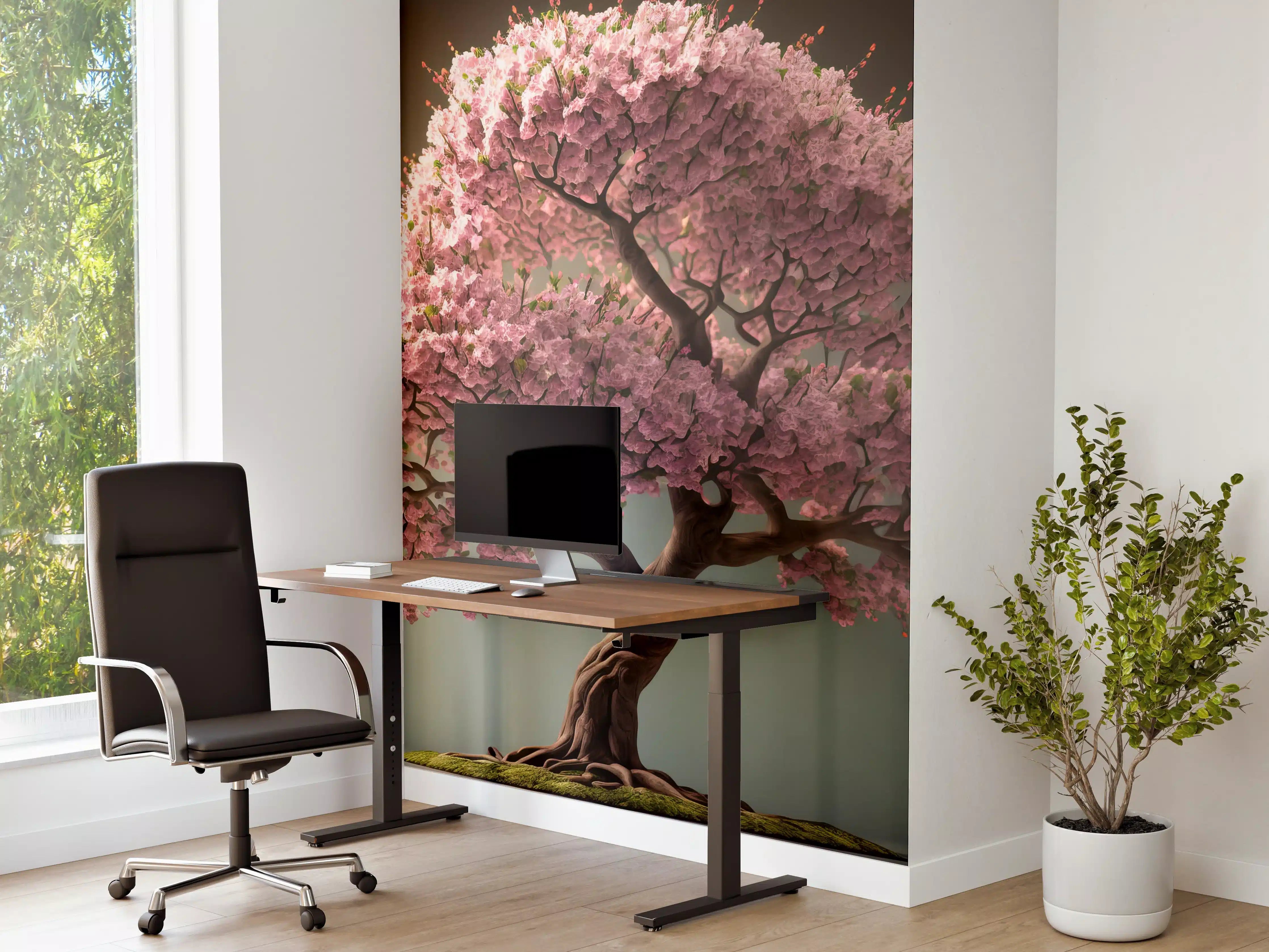 Büro Wandgestaltung - Frühlingszeit Kirschblüte Sakura Baum - KI generiert