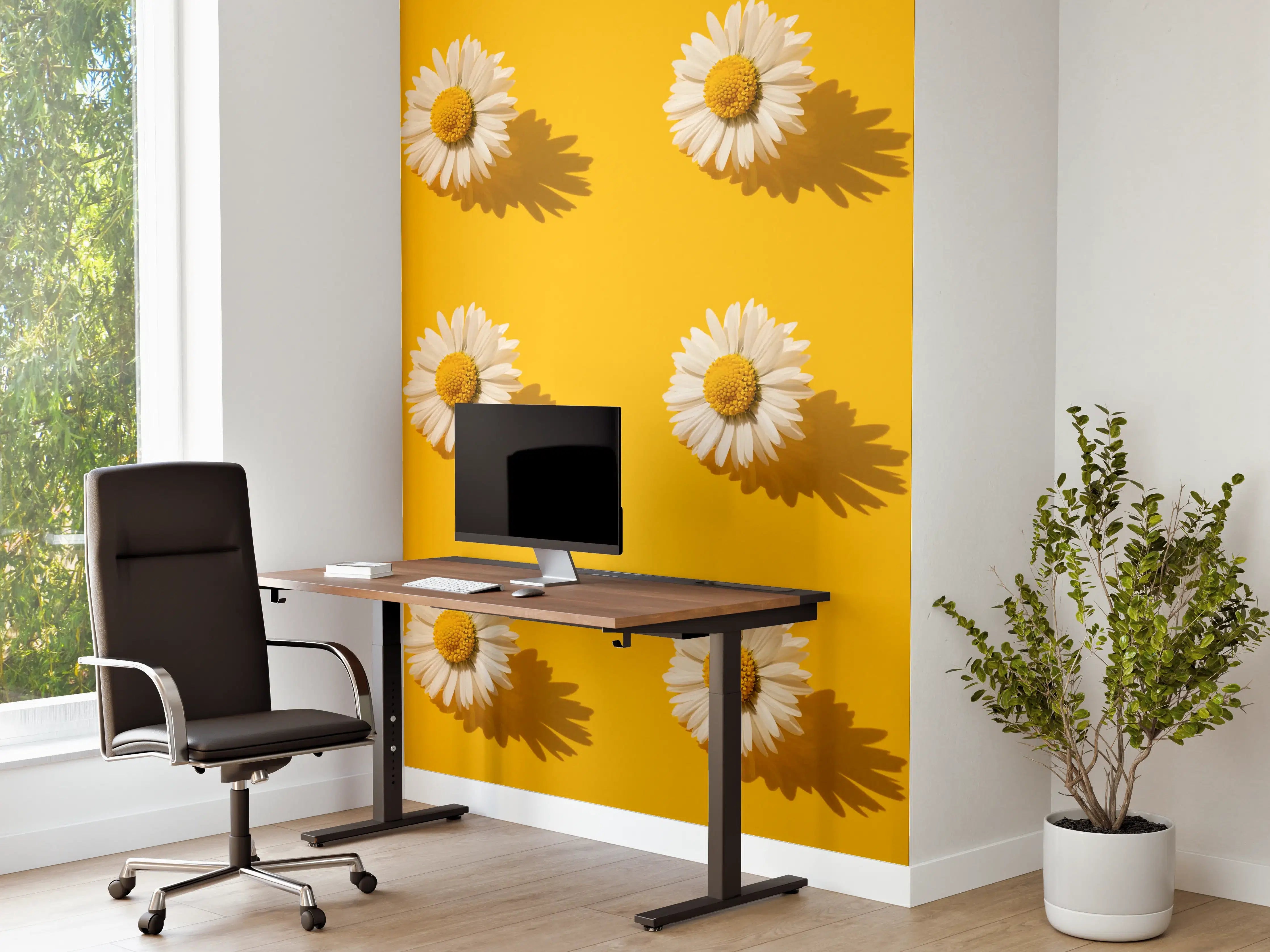 Büro Wandgestaltung - Gänseblümchen Muster auf gelbem Hintergrund
