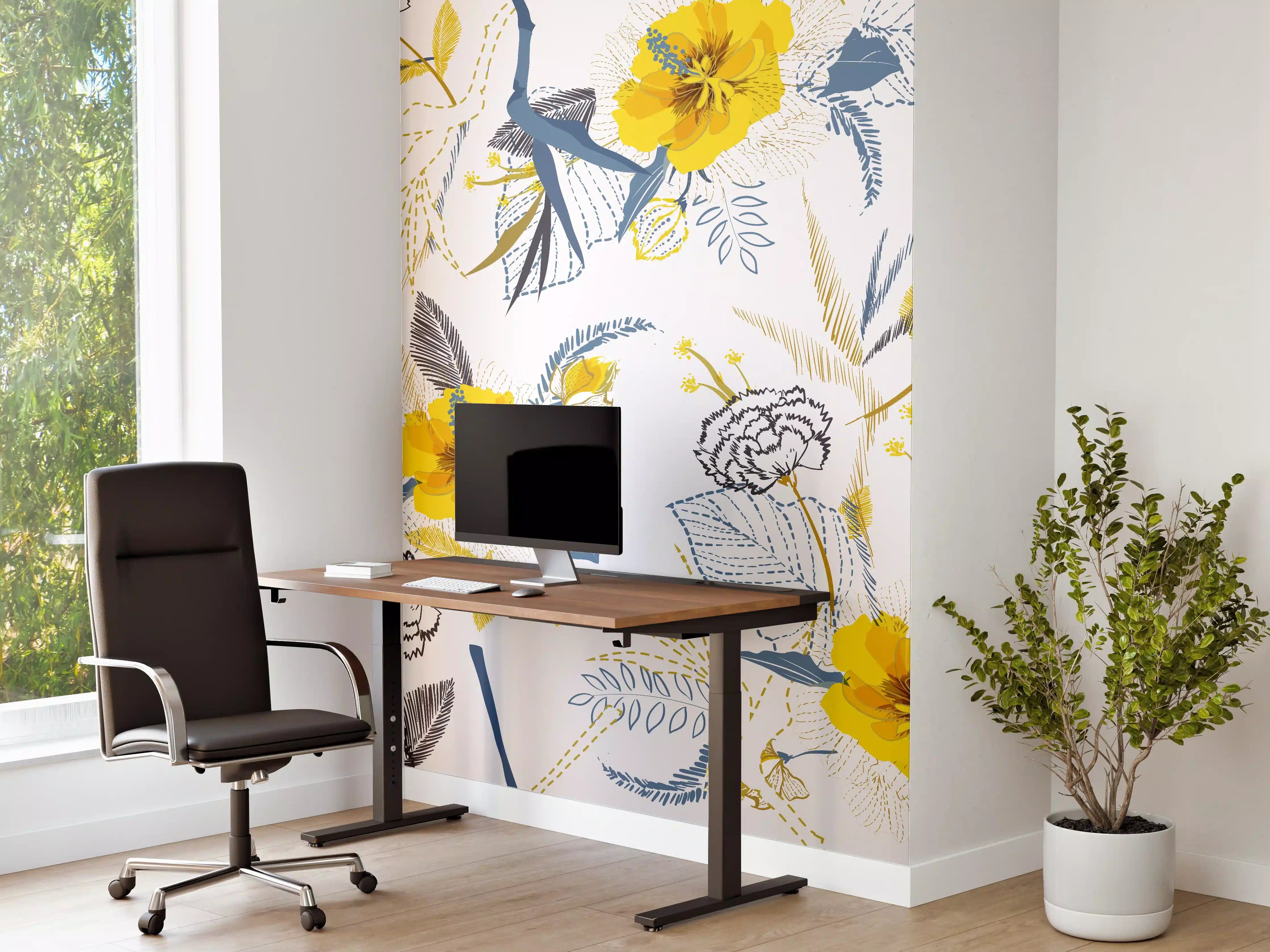 Büro Wandgestaltung - Gelb-Weißes Blumenmuster