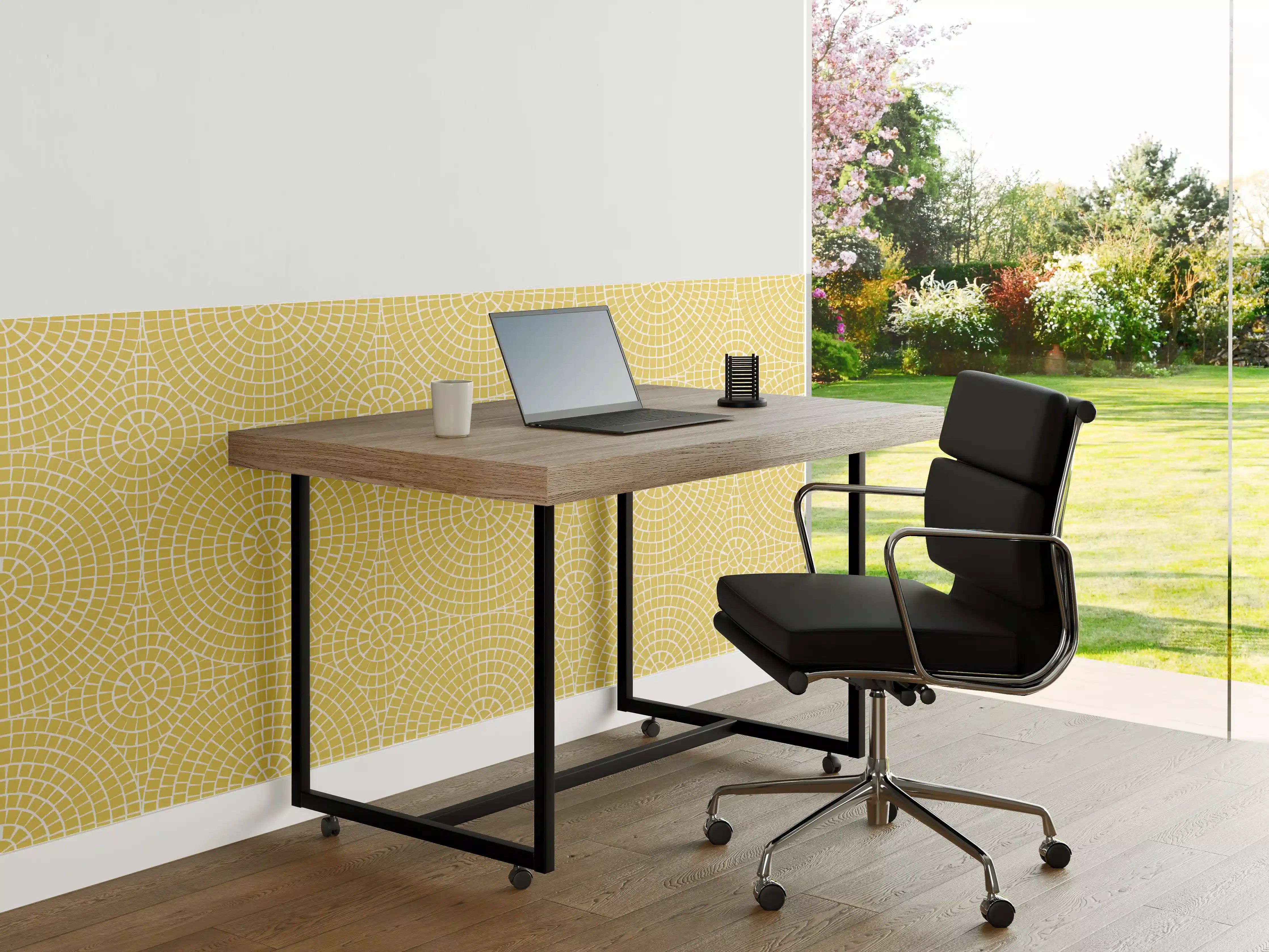 Büro Wandgestaltung - Gelbe Mosaikfliese mit weißen und grauen Nuancen
