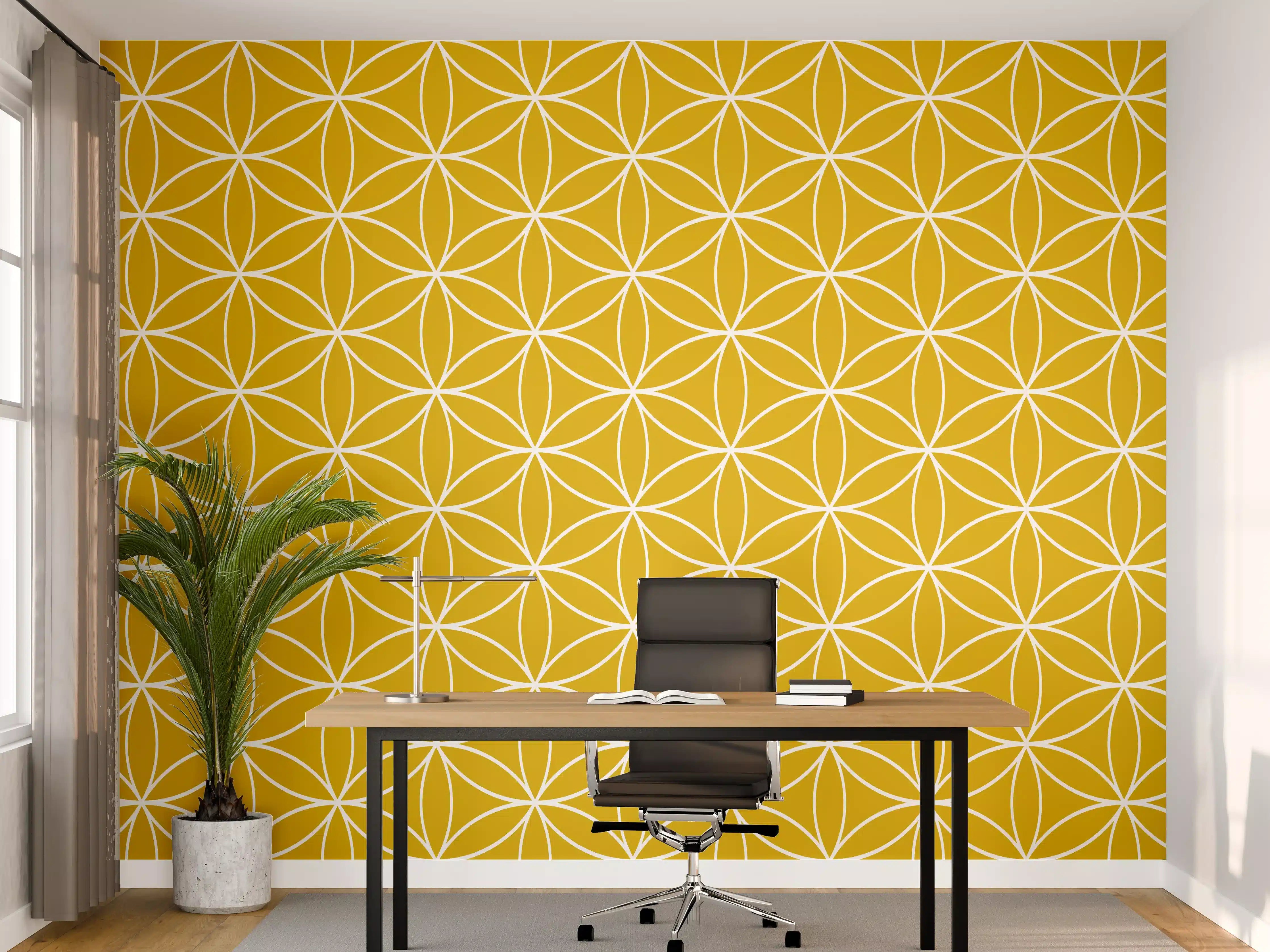 Büro Wandgestaltung - Gelbe geometrische Fliesen mit feinen Graunuancen