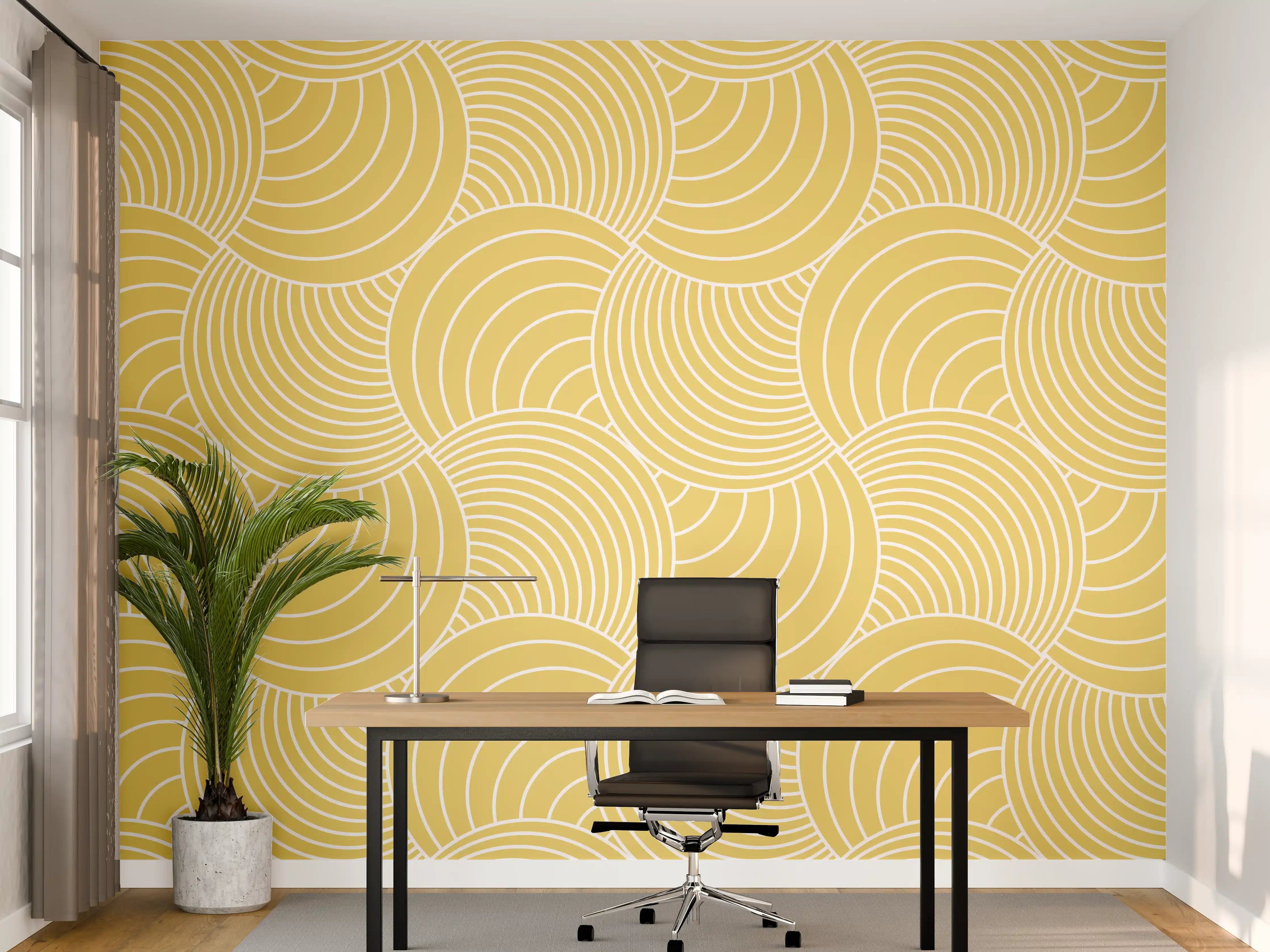 Büro Wandgestaltung - Gelbes Wellenmuster mit Goldakzenten