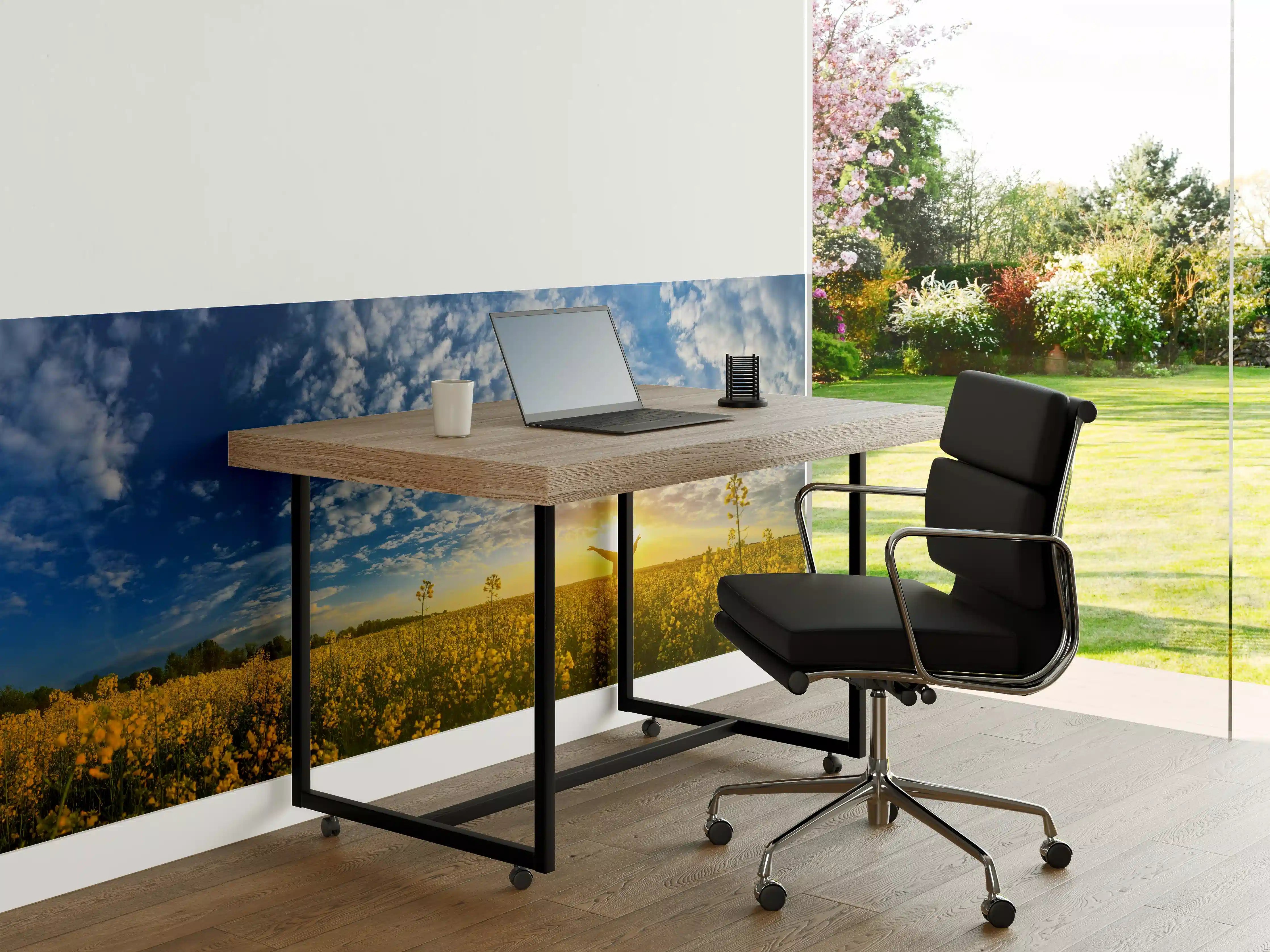 Büro Wandgestaltung - Gelbliches Blumenfeld am Morgen