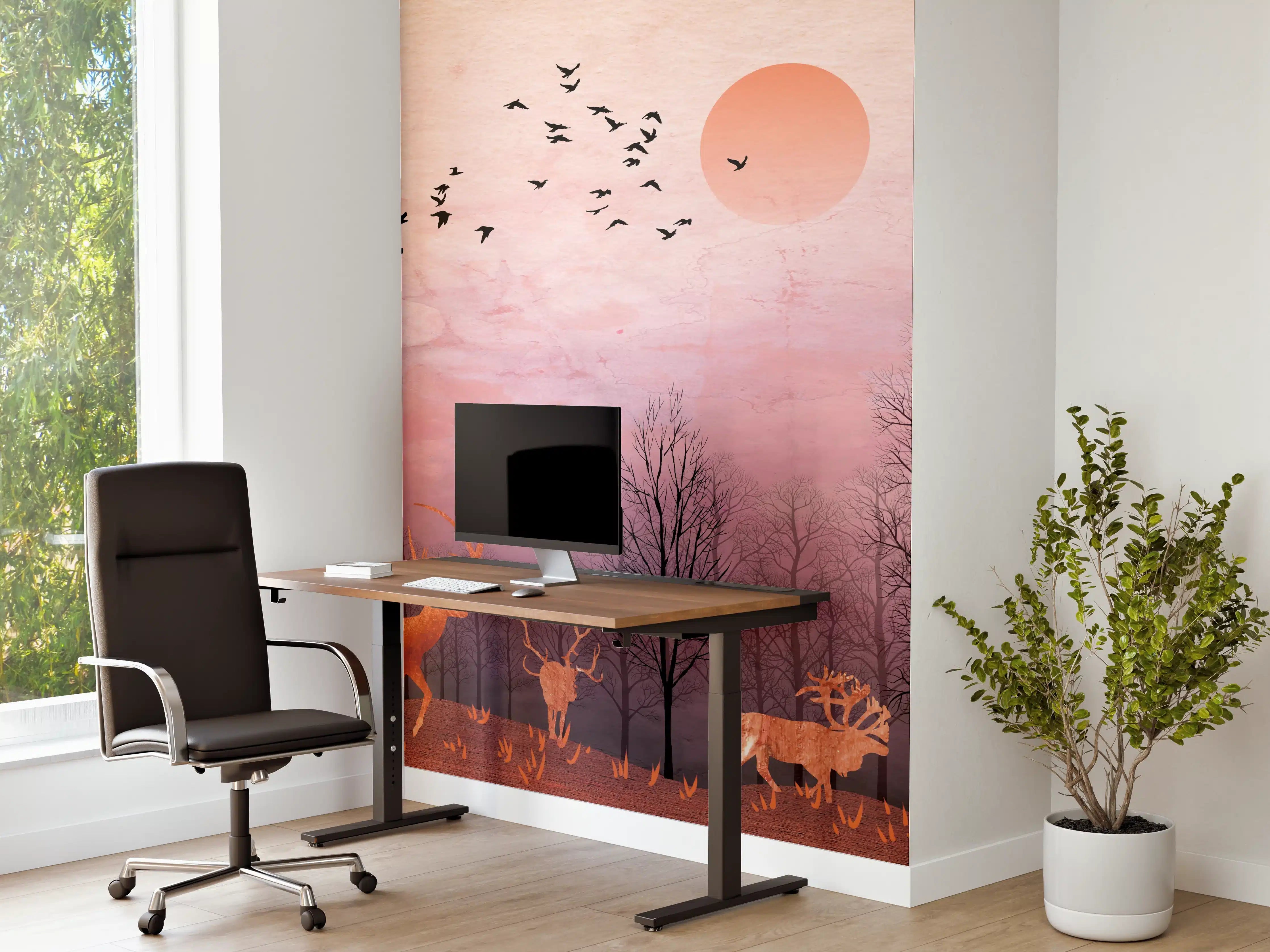 Büro Wandgestaltung - Gemalte Landschaft mit Wildtieren