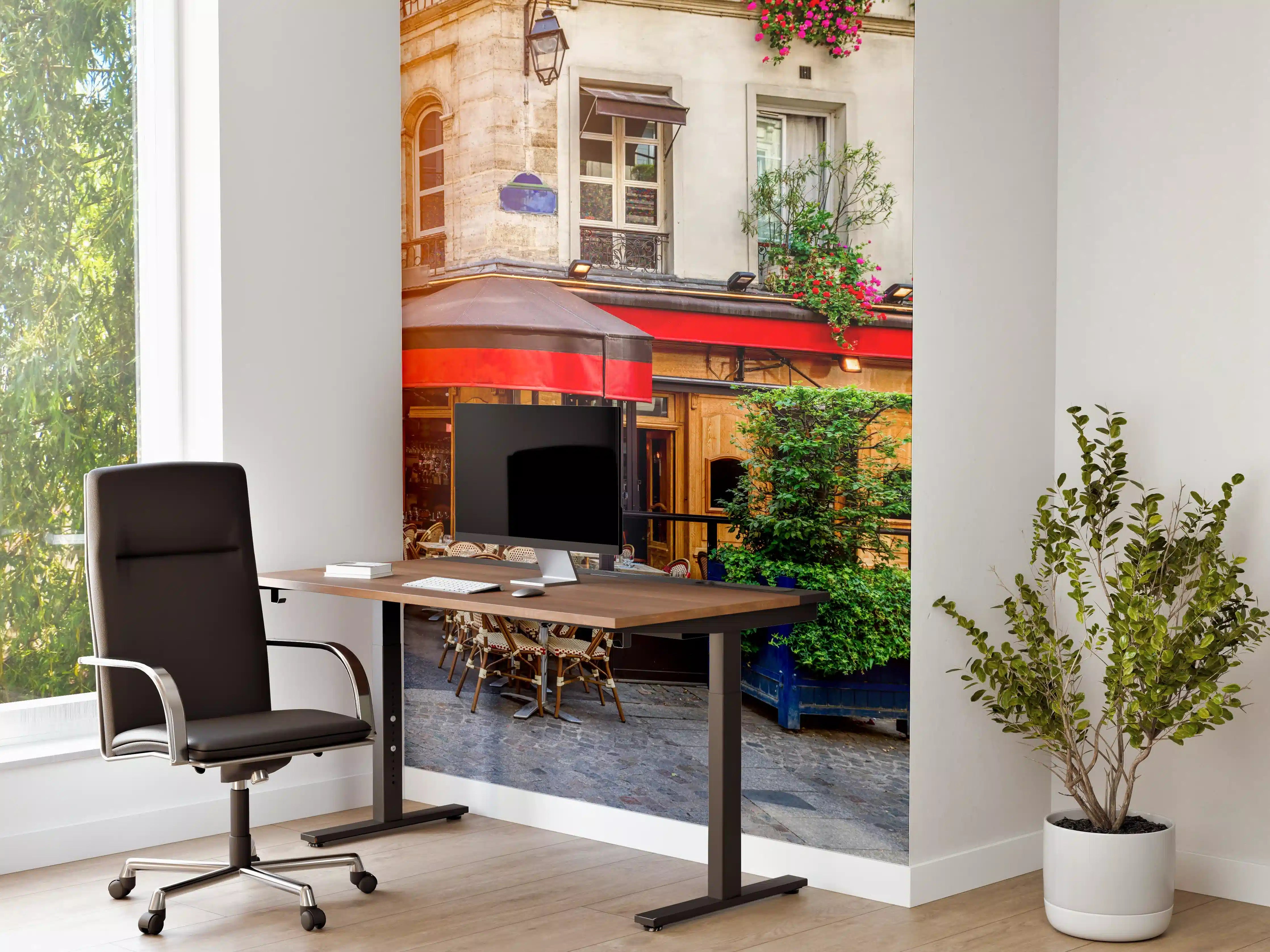 Büro Wandgestaltung - Gemütliche Straße mit Tischen eines Cafés in Paris