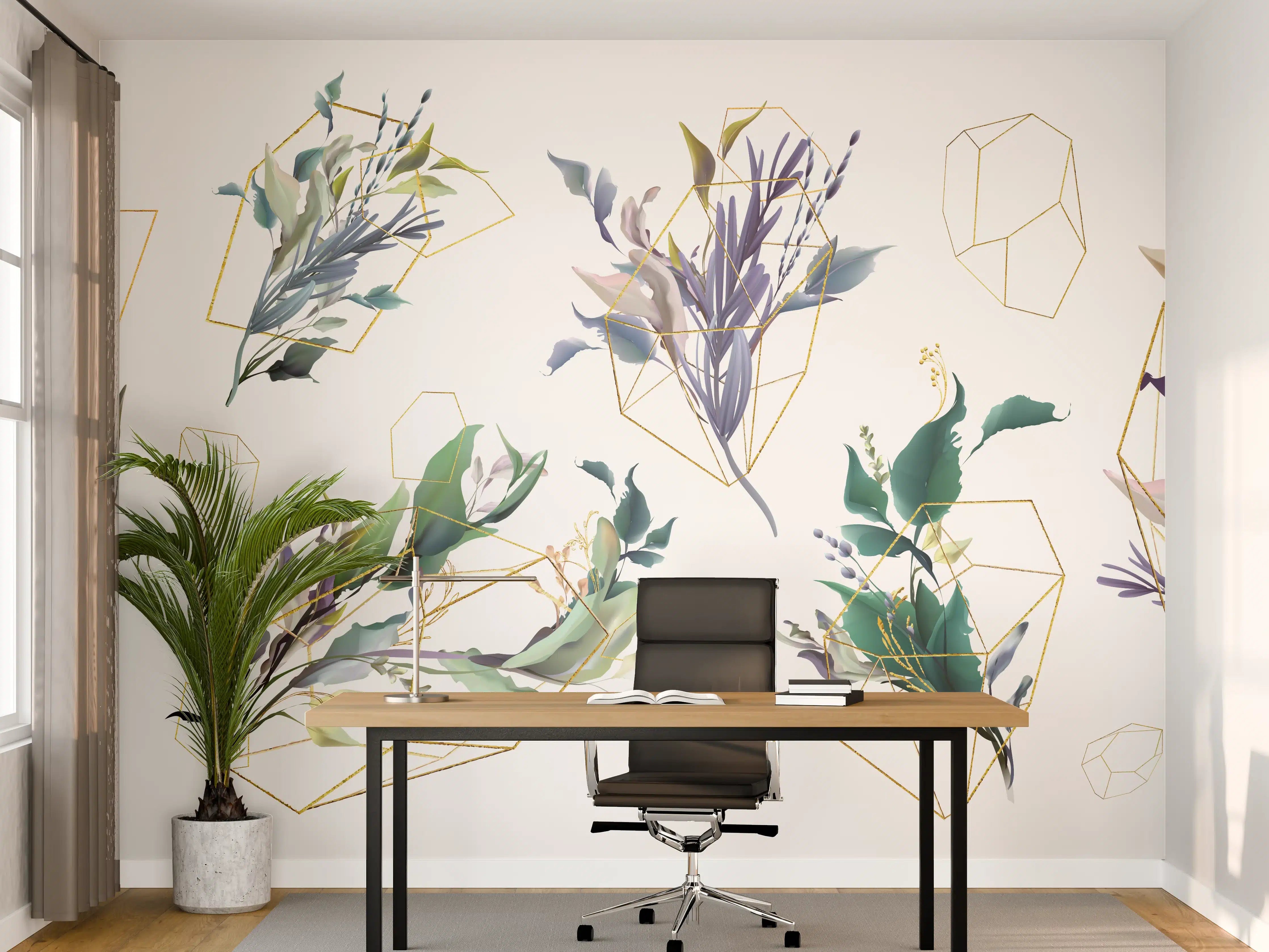 Büro Wandgestaltung - Geometrisch-Florales Kunstwerk
