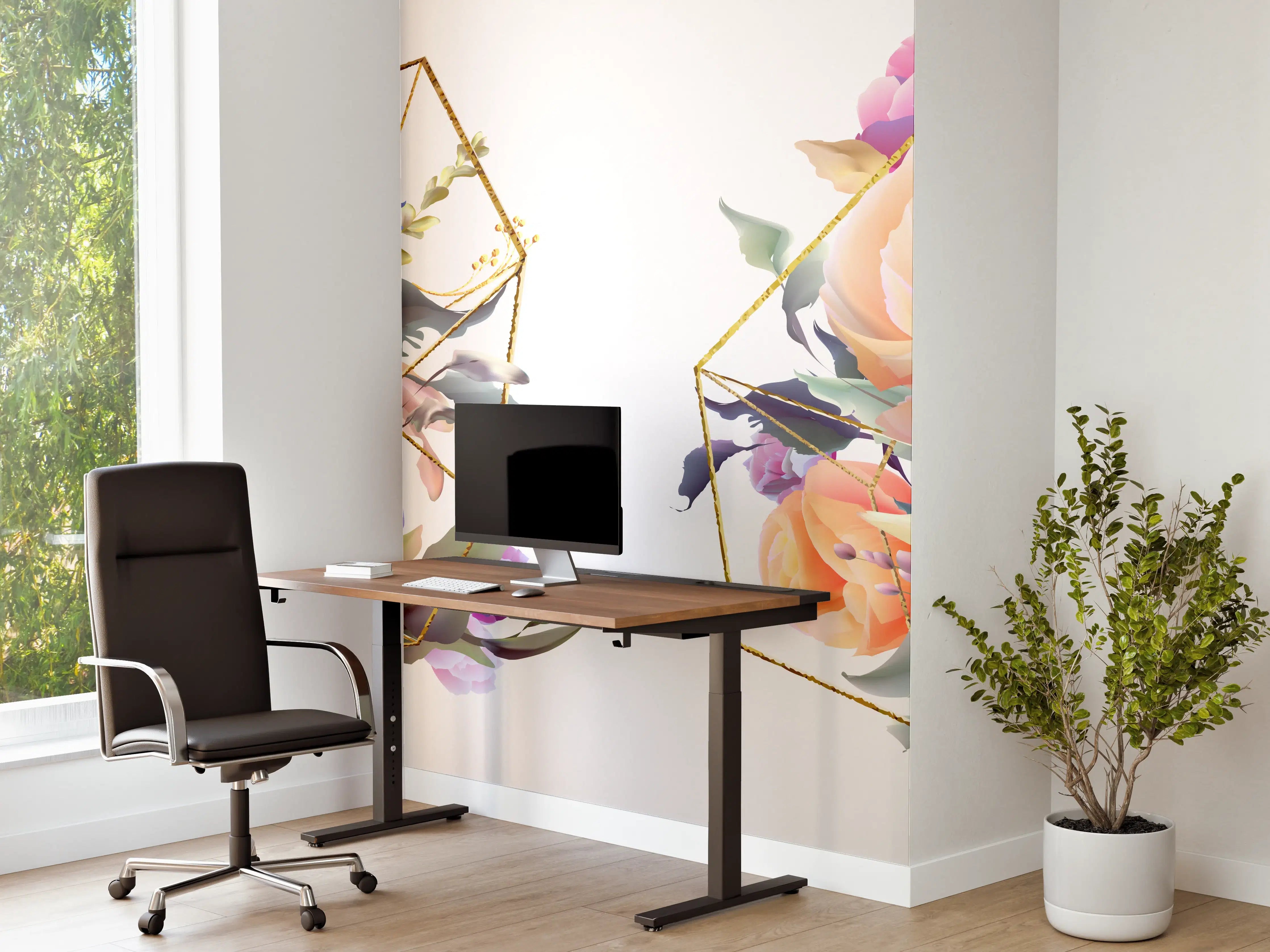 Büro Wandgestaltung - Geometrische Blumen Goldglanz