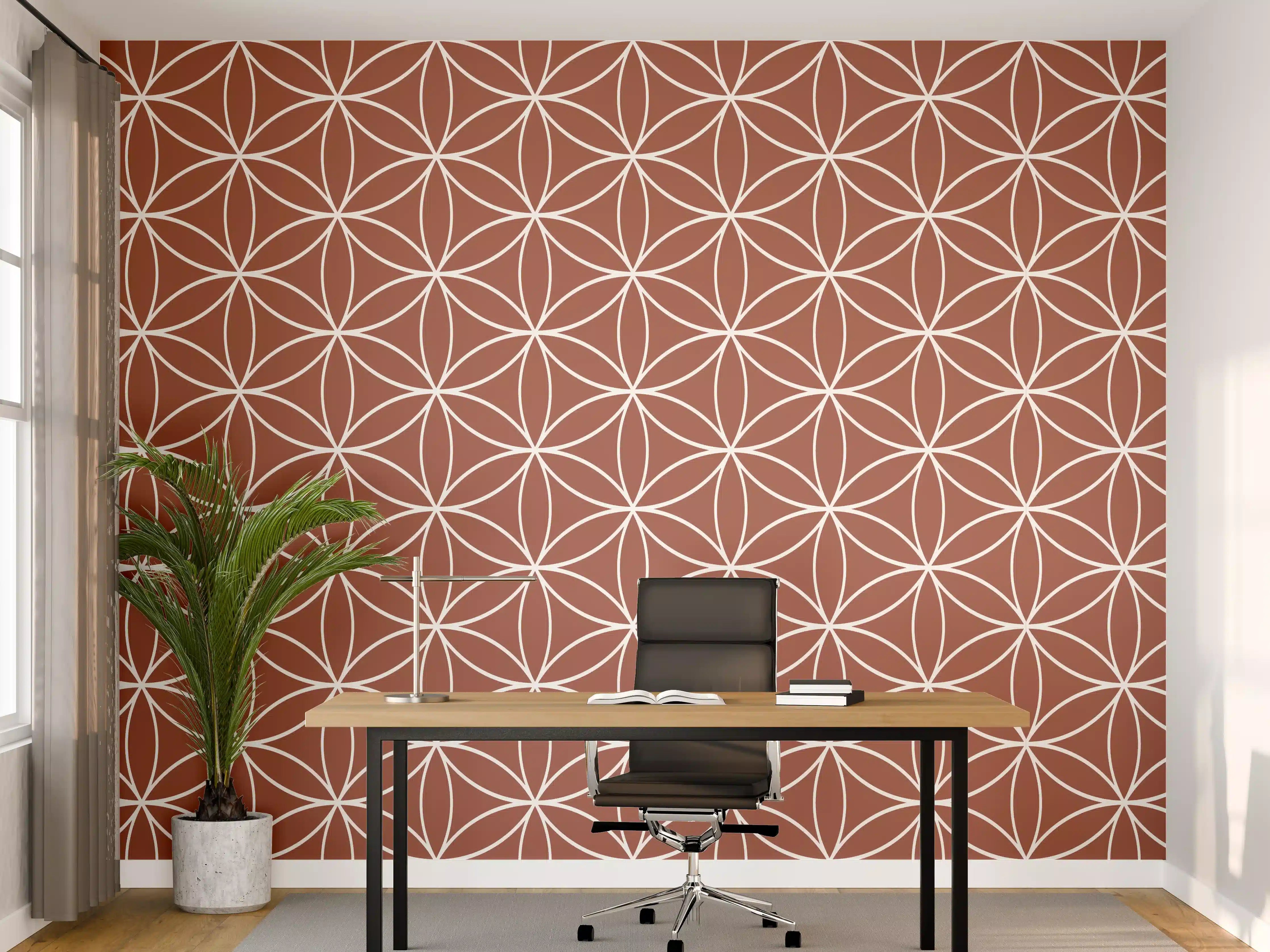 Büro Wandgestaltung - Geometrische Fliesen in warmem Braun mit Grauakzenten