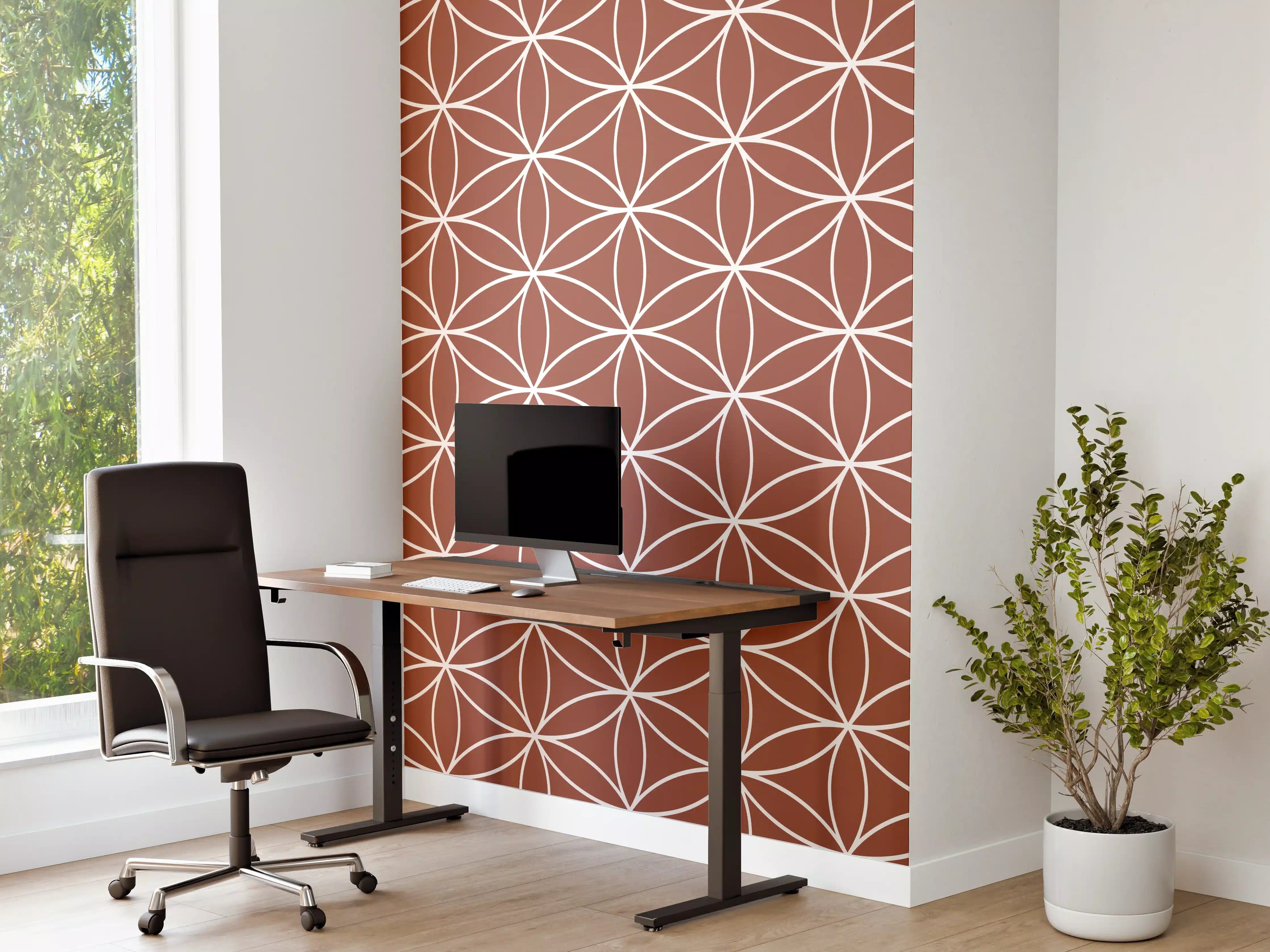 Büro Wandgestaltung - Geometrische Fliesen in warmem Braun mit Grauakzenten