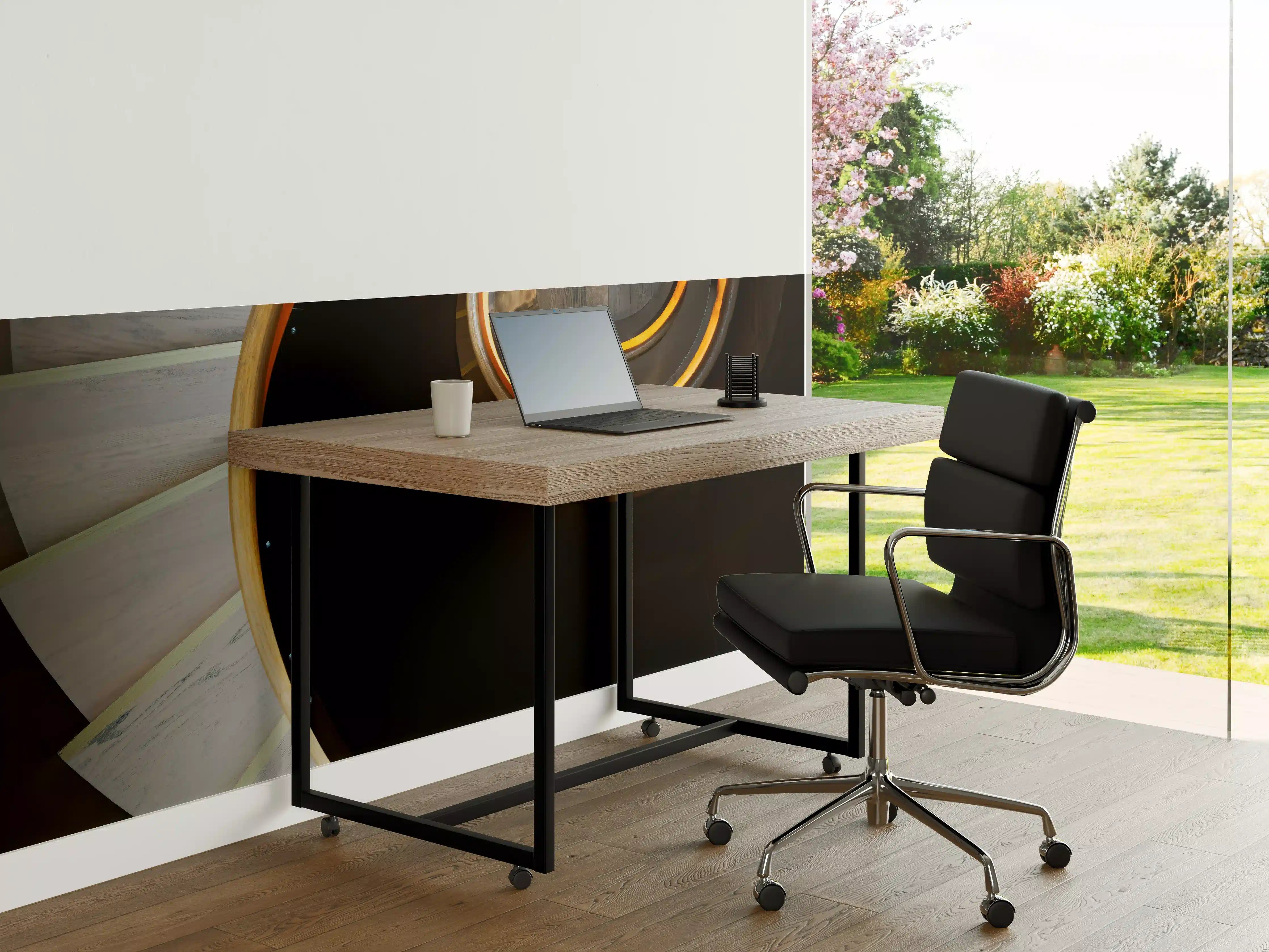Büro Wandgestaltung - Geometrische Spiralstufen in Orange-Schwarz