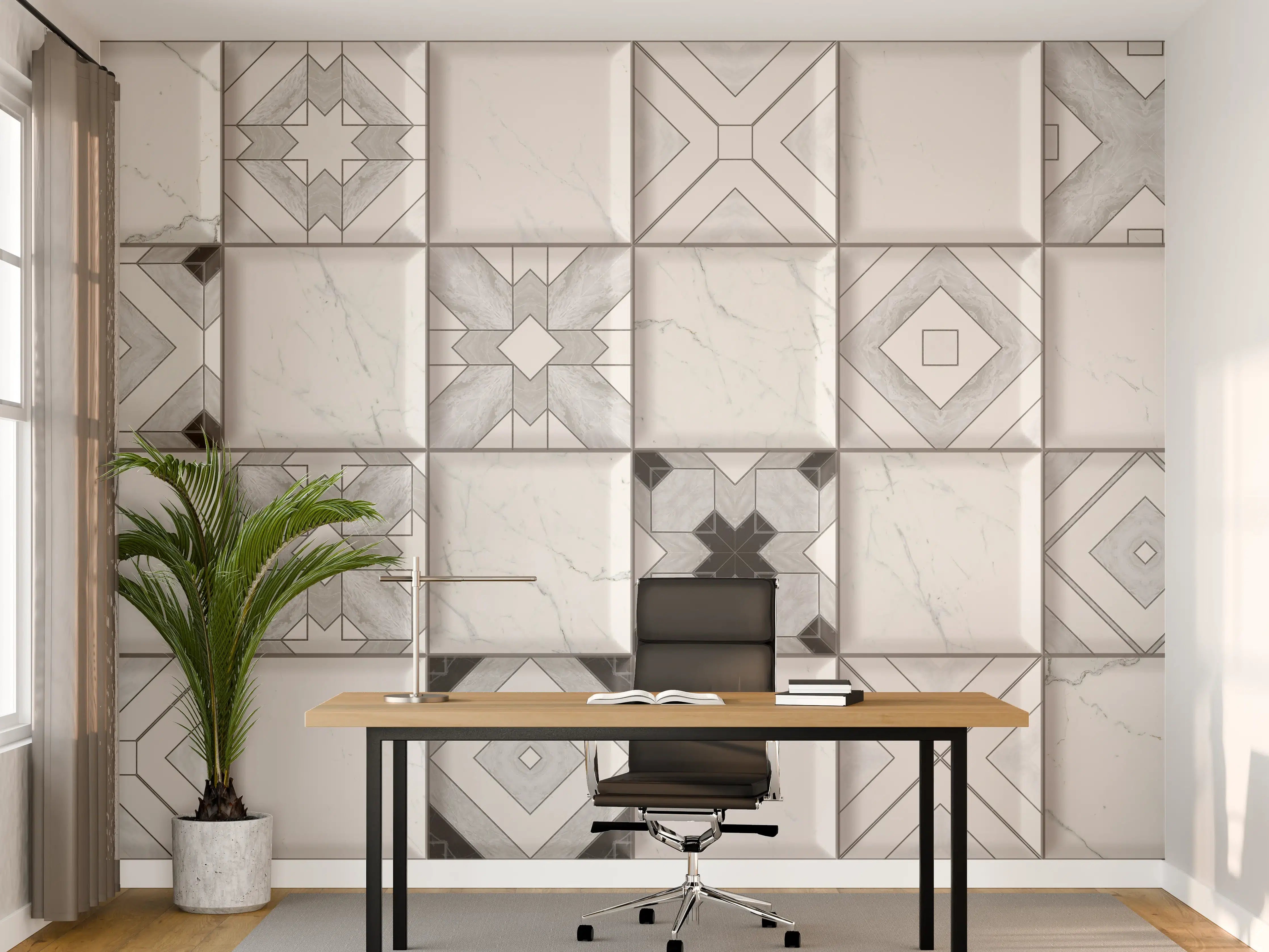 Büro Wandgestaltung - Geometrische Weiß-Grau Wandfliesen
