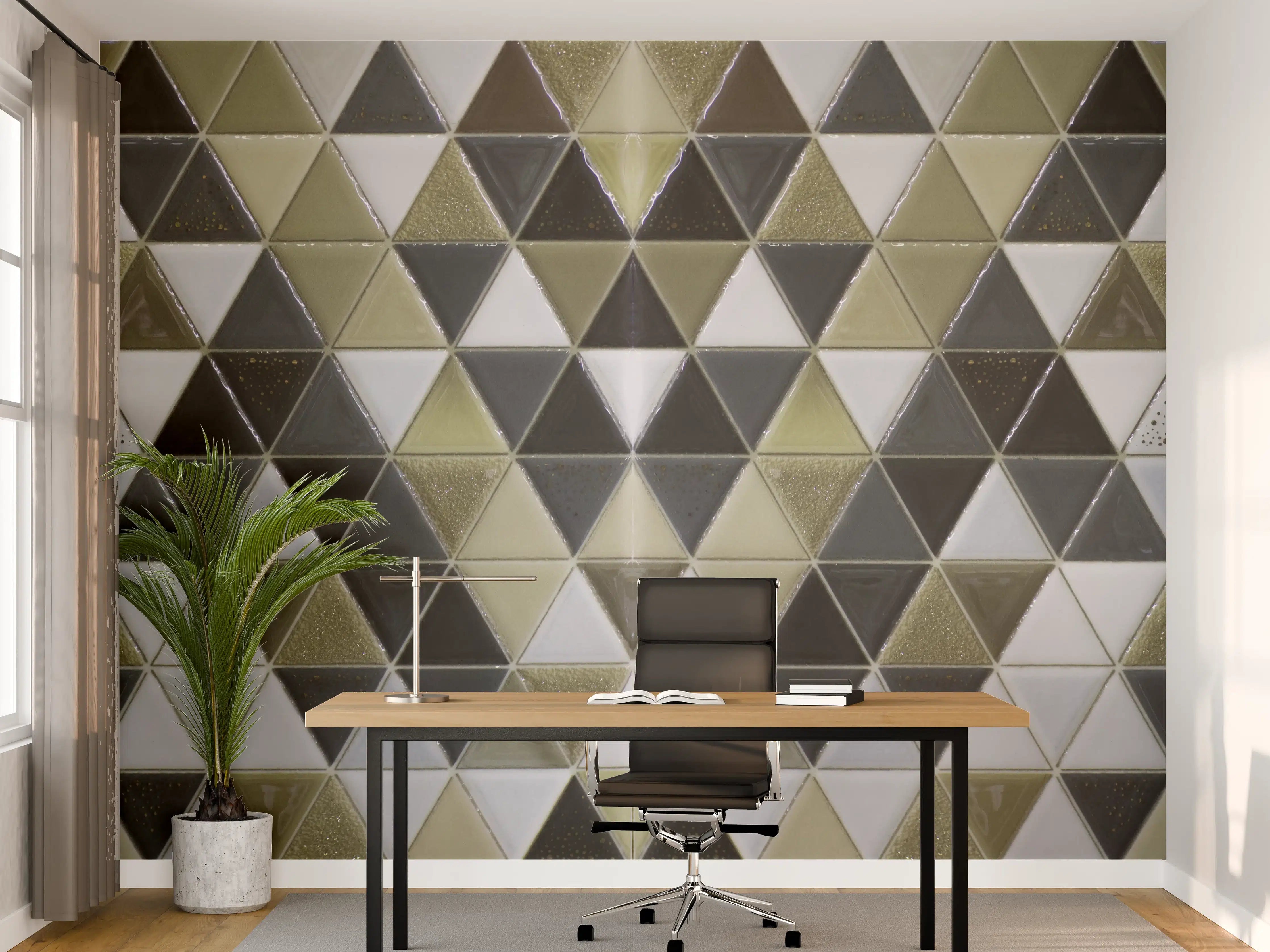 Büro Wandgestaltung - Geometrisches Fliesenmuster Schwarz Weiß Gold