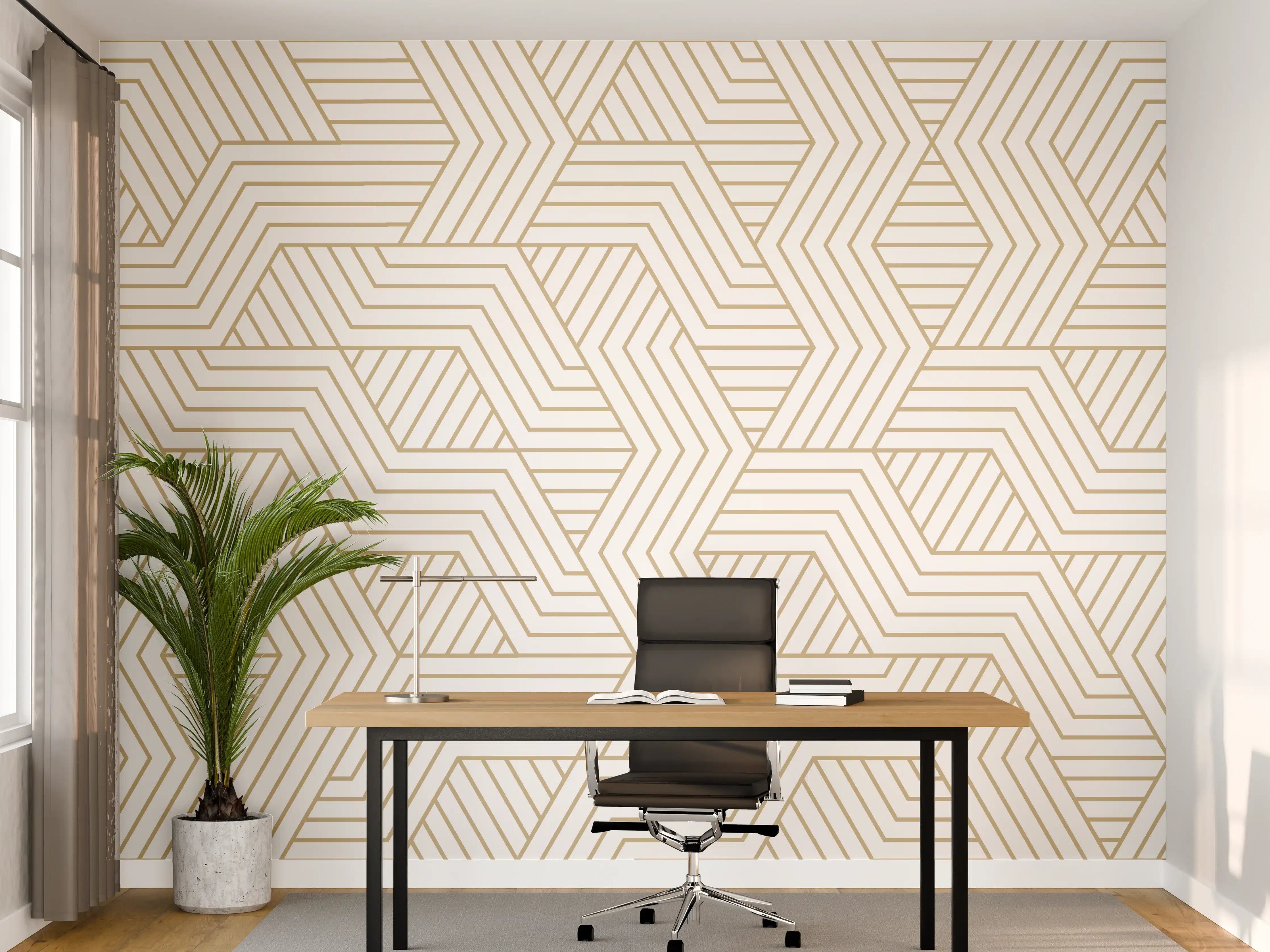 Büro Wandgestaltung - Geometrisches Gold-Weiß Muster