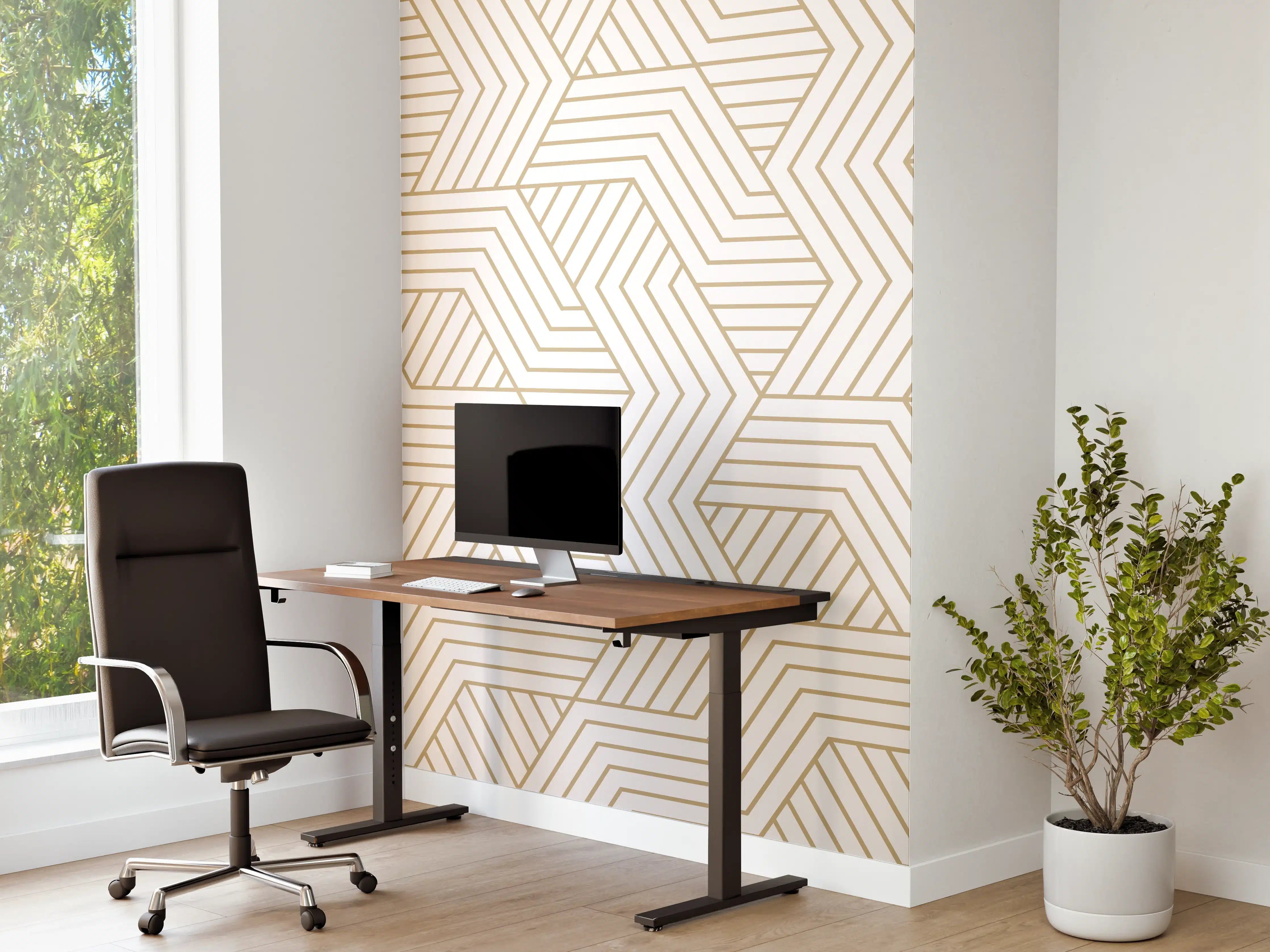 Büro Wandgestaltung - Geometrisches Gold-Weiß Muster