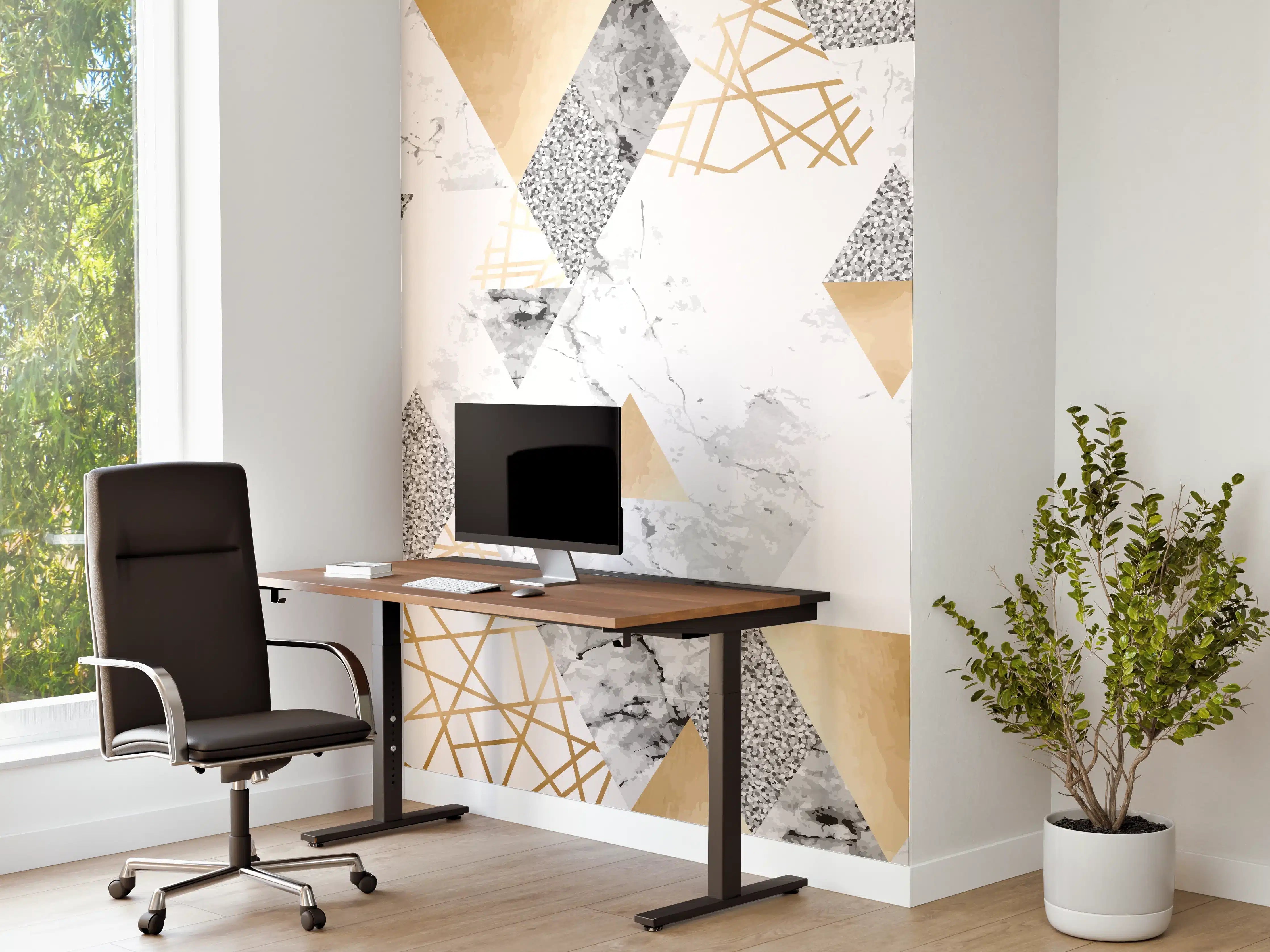 Büro Wandgestaltung - Geometrisches Muster Gold Weiß Grau