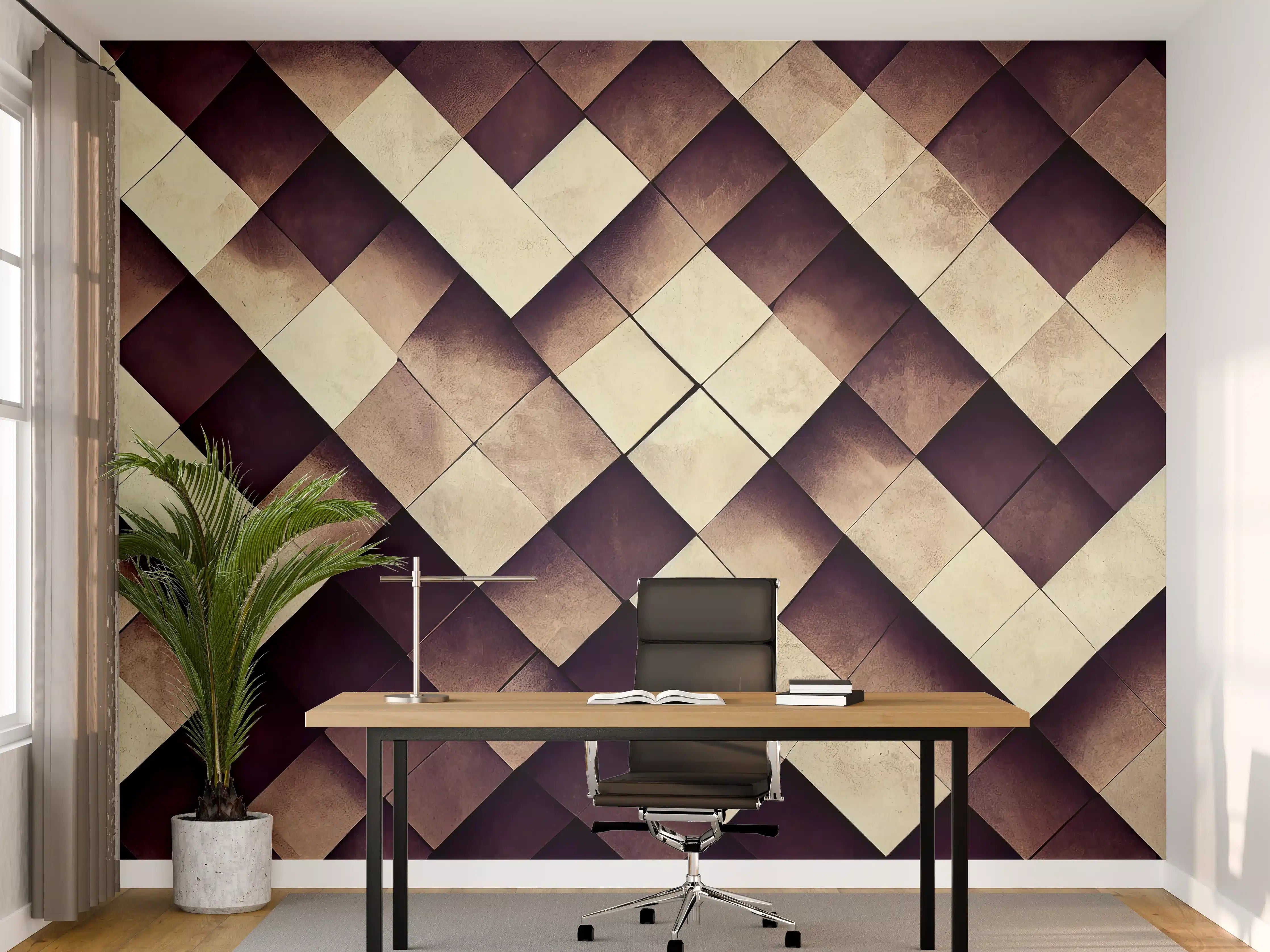 Büro Wandgestaltung - Geometrisches Schachbrett-Muster Braun