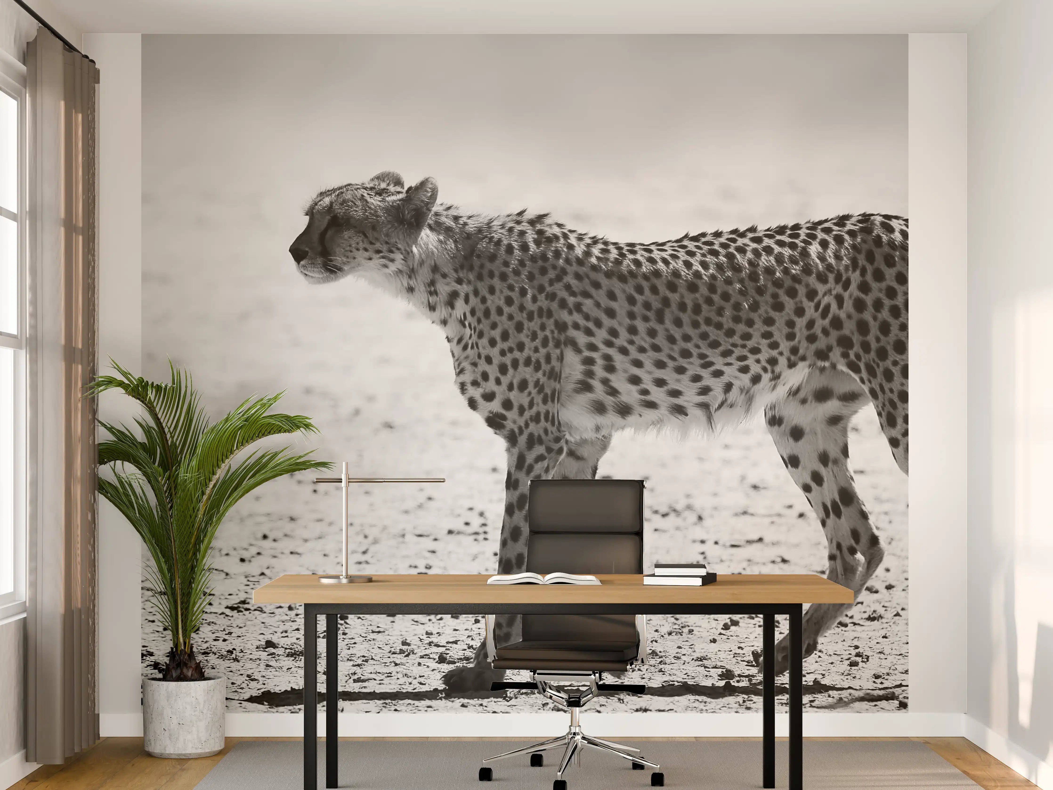 Büro Wandgestaltung - Gepard in Schwarz-Weiß