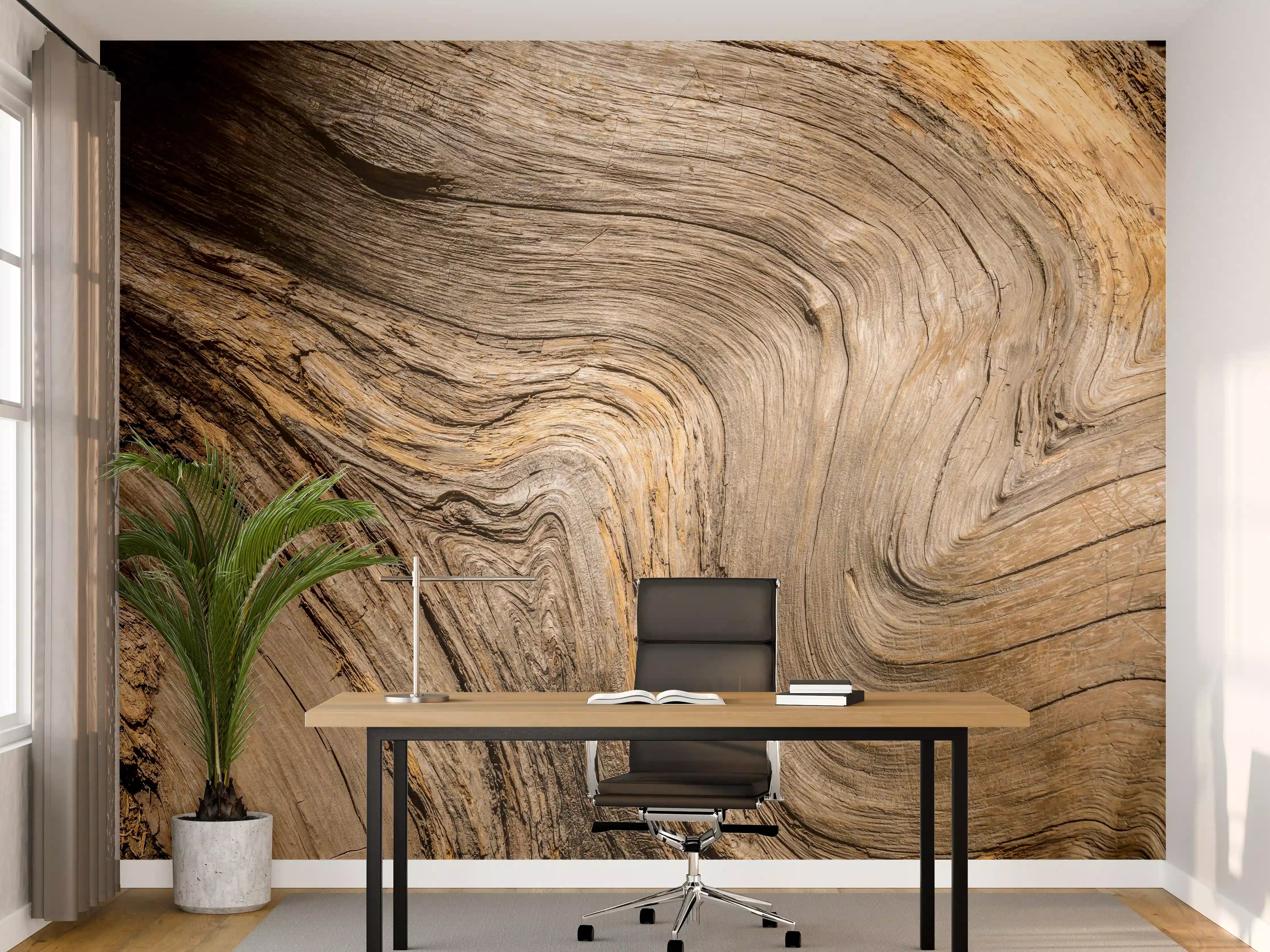 Büro Wandgestaltung - Geschwungenes Naturholz