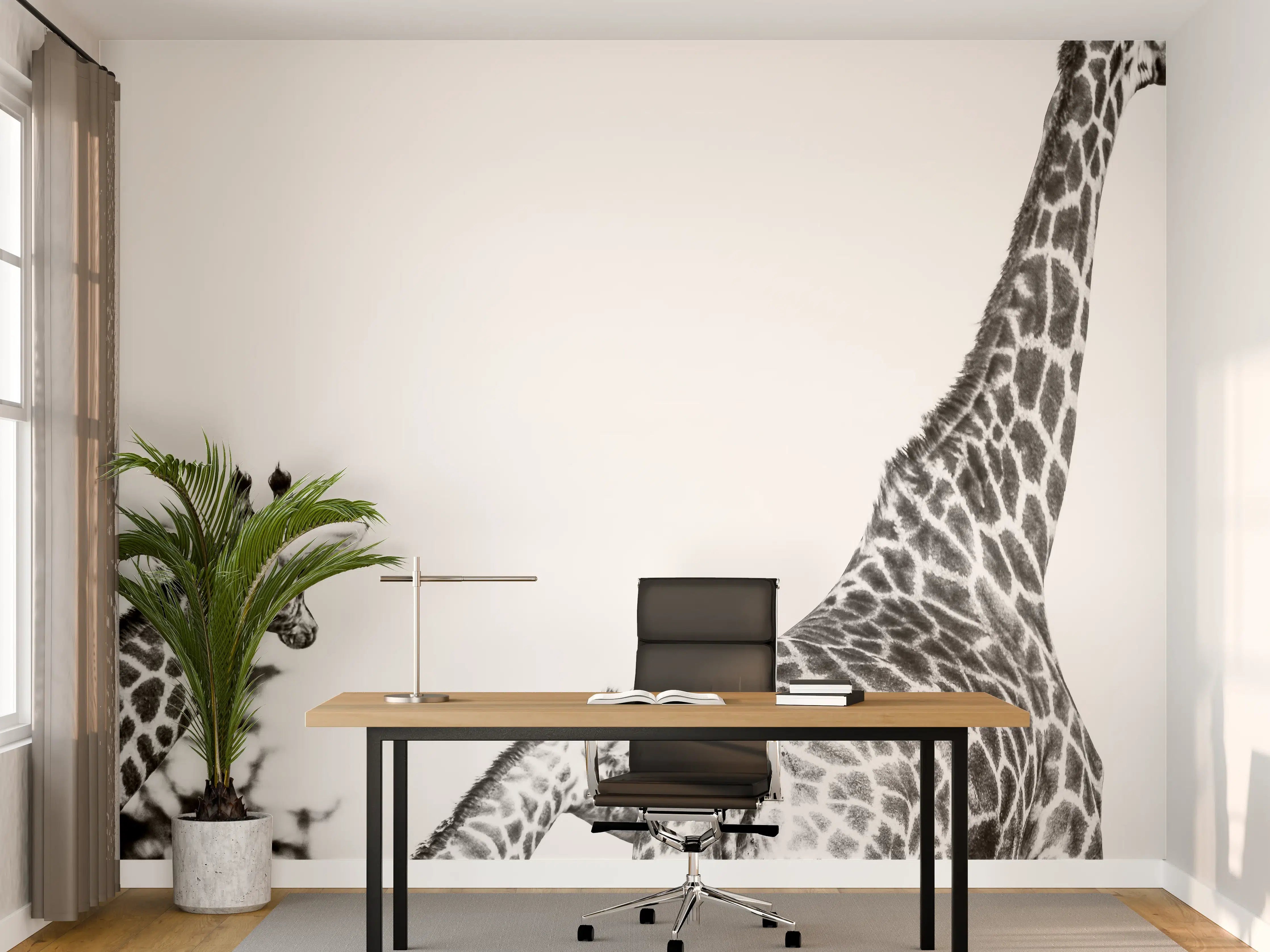 Büro Wandgestaltung - Giraffen Familie - schwarz-weiß