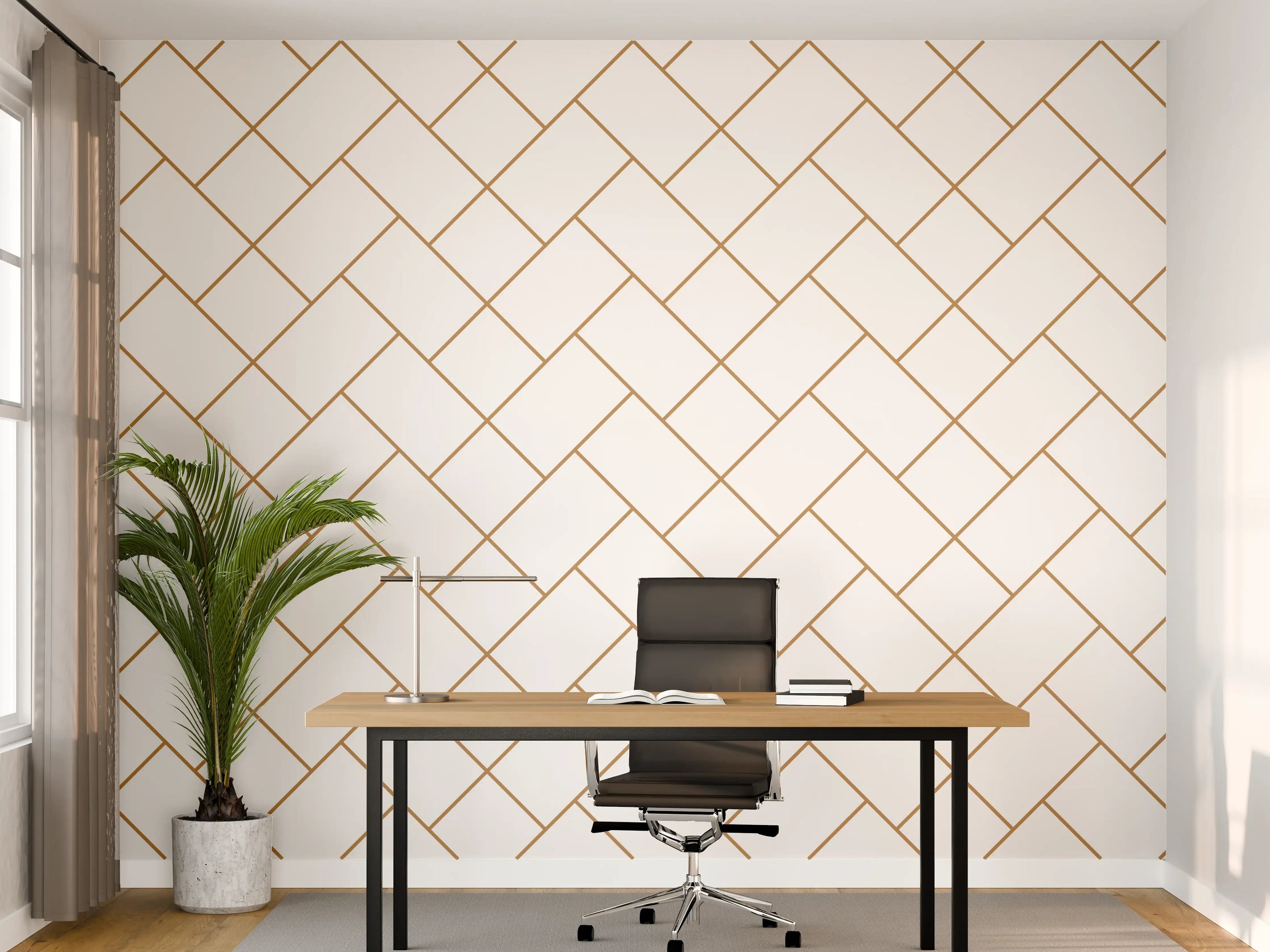 Büro Wandgestaltung - Gittermuster in Gold auf Weiß