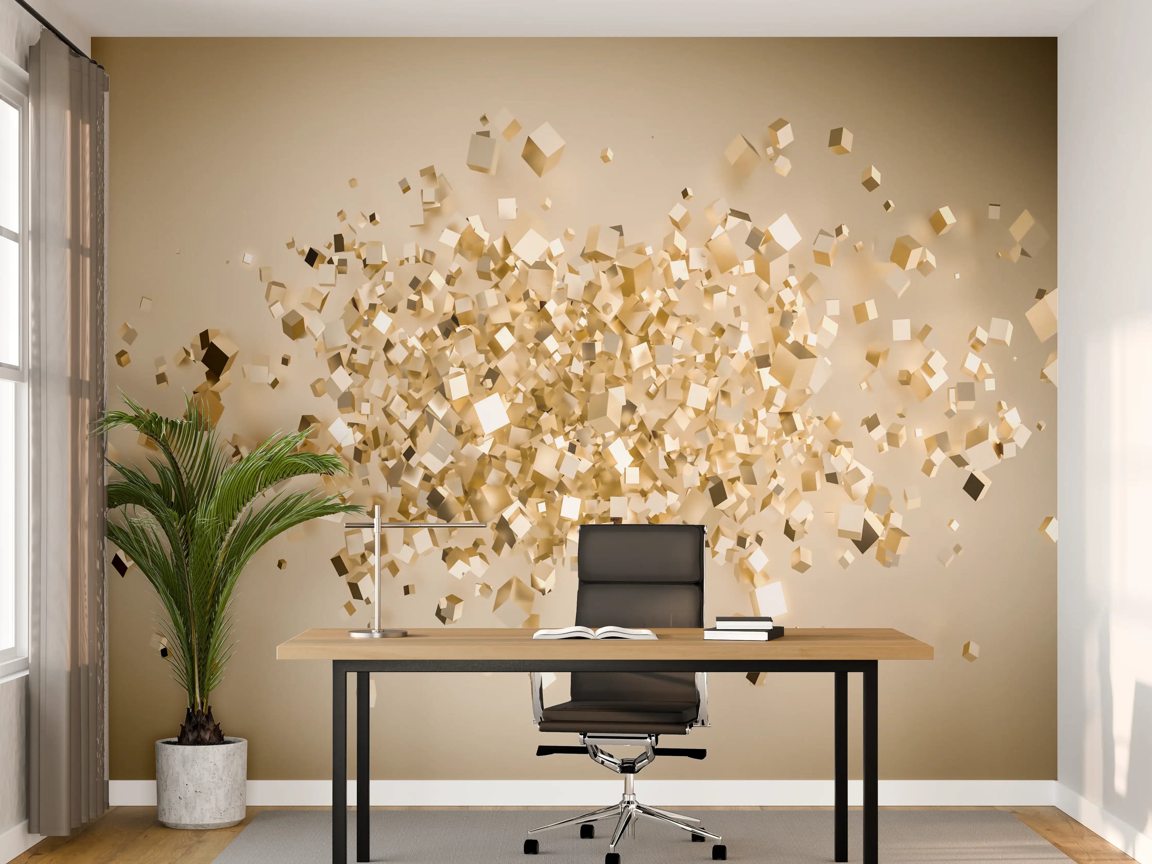Büro Wandgestaltung - Glänzende Goldwürfel 3D