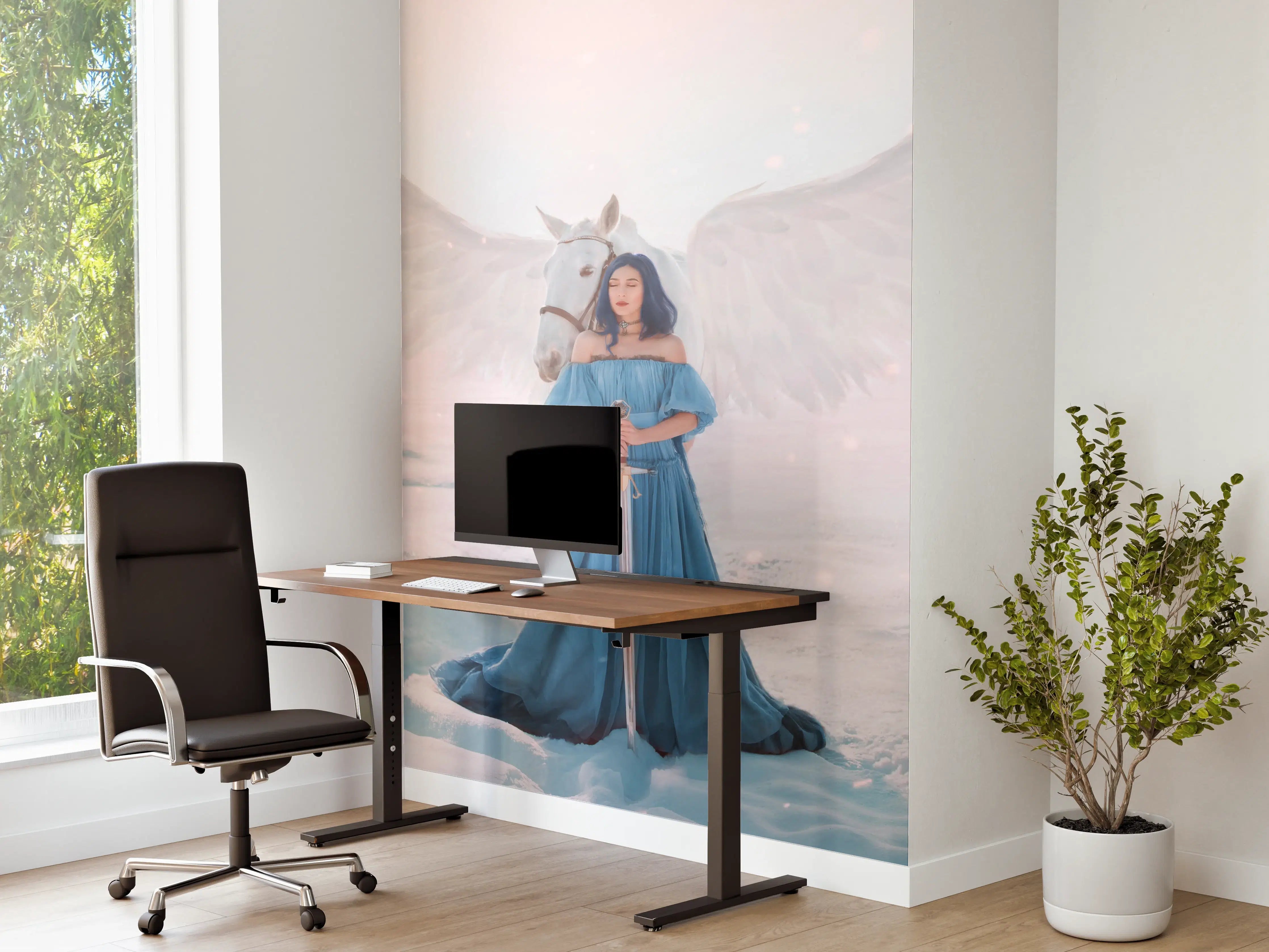 Büro Wandgestaltung - Göttin des Friedens & Gerechtigkeit mit weißem Pegasus