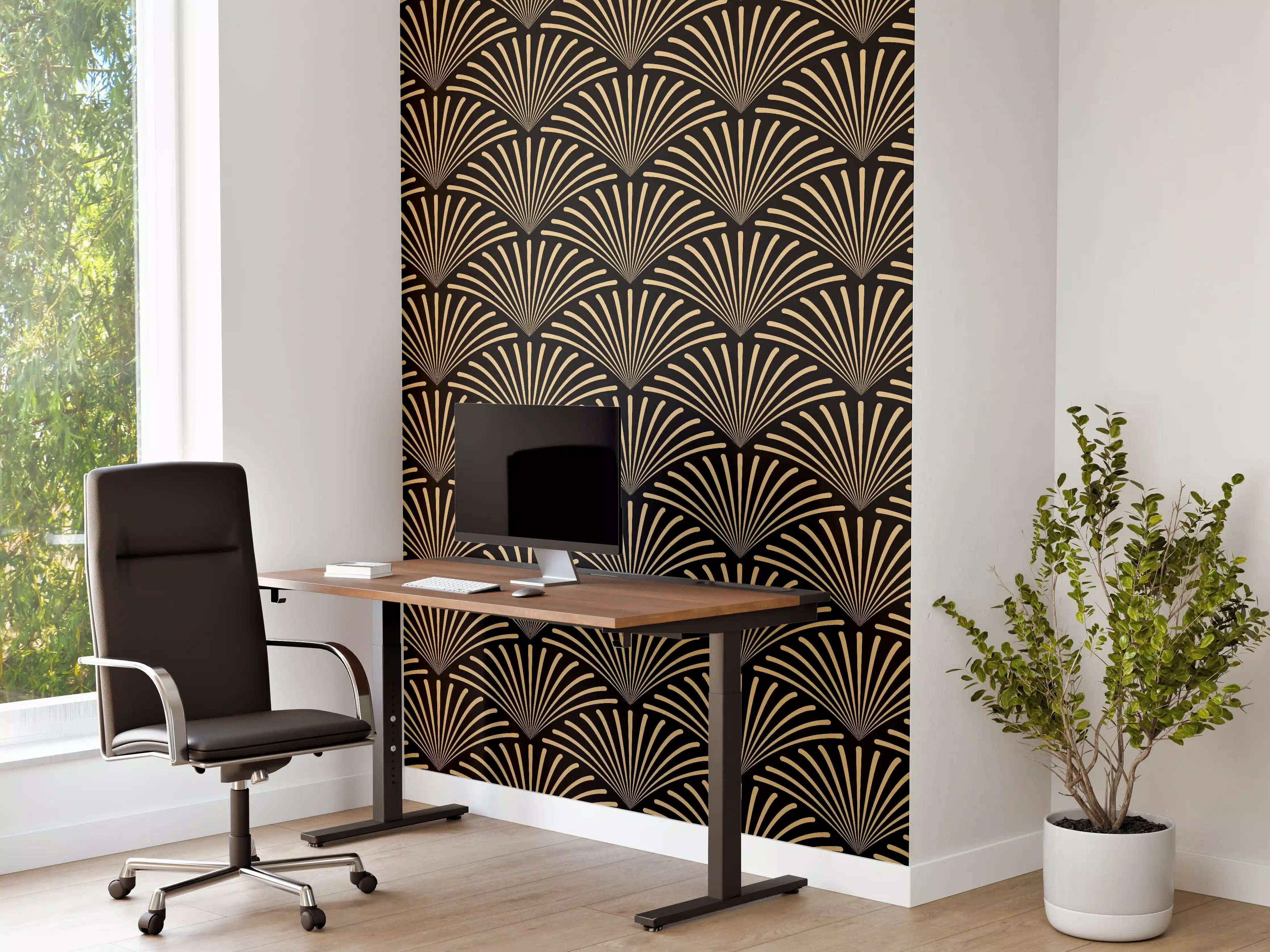 Büro Wandgestaltung - Gold-Schwarz Art Déco Muster