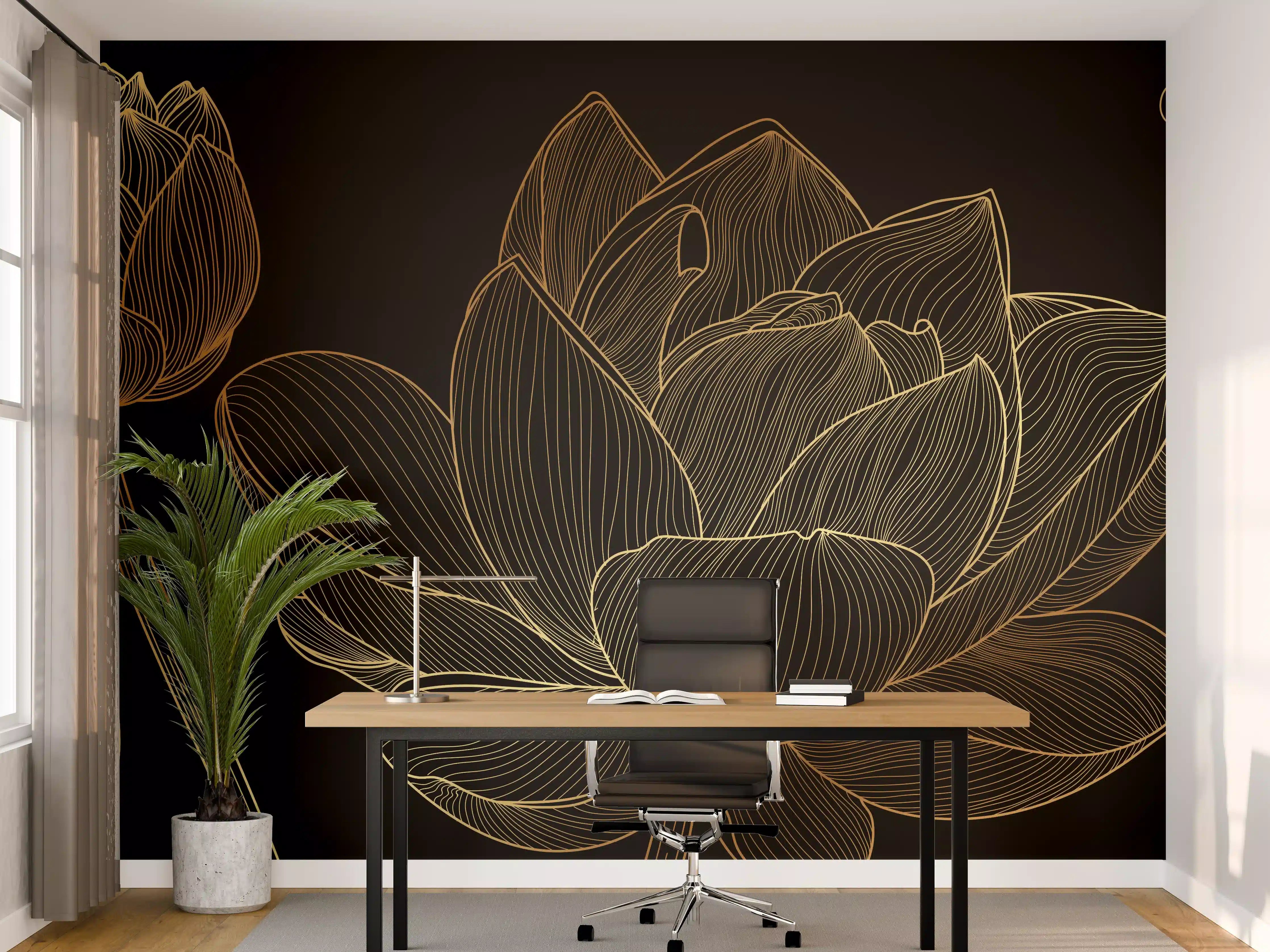 Büro Wandgestaltung - Golden Floral Lineart