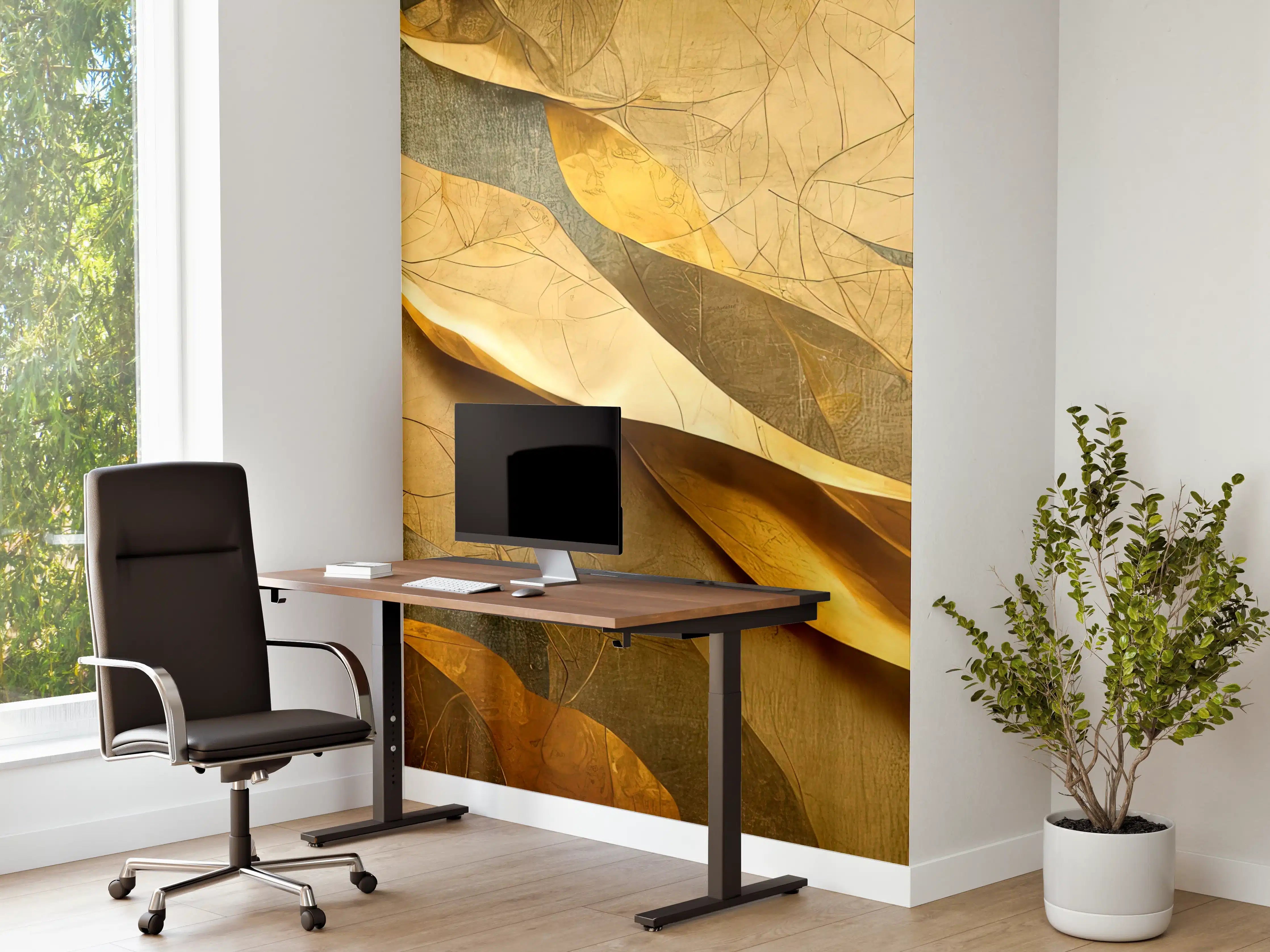 Büro Wandgestaltung - Goldene Blätter in warmem Licht
