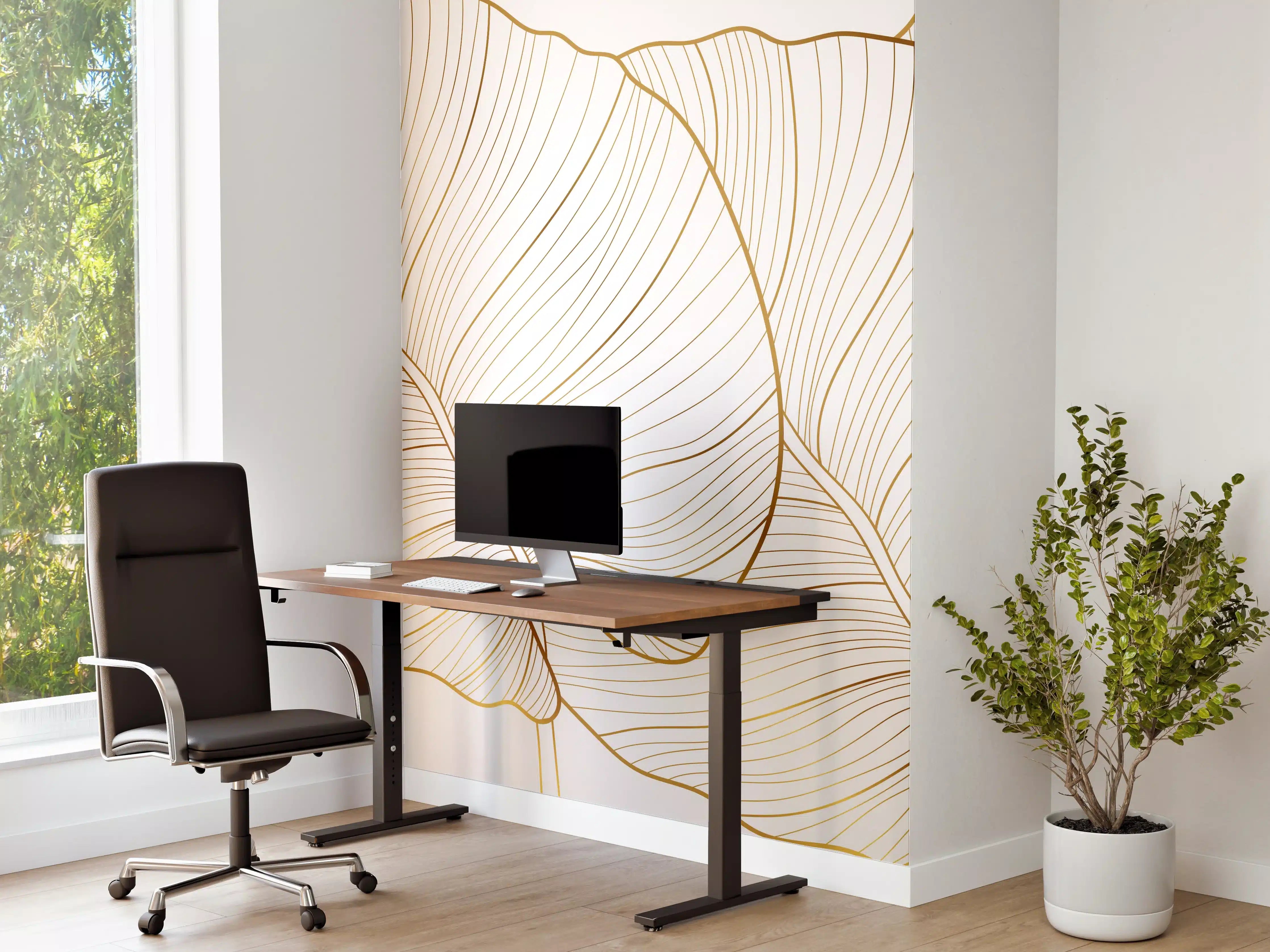 Büro Wandgestaltung - Goldene Blattstruktur auf Weiß