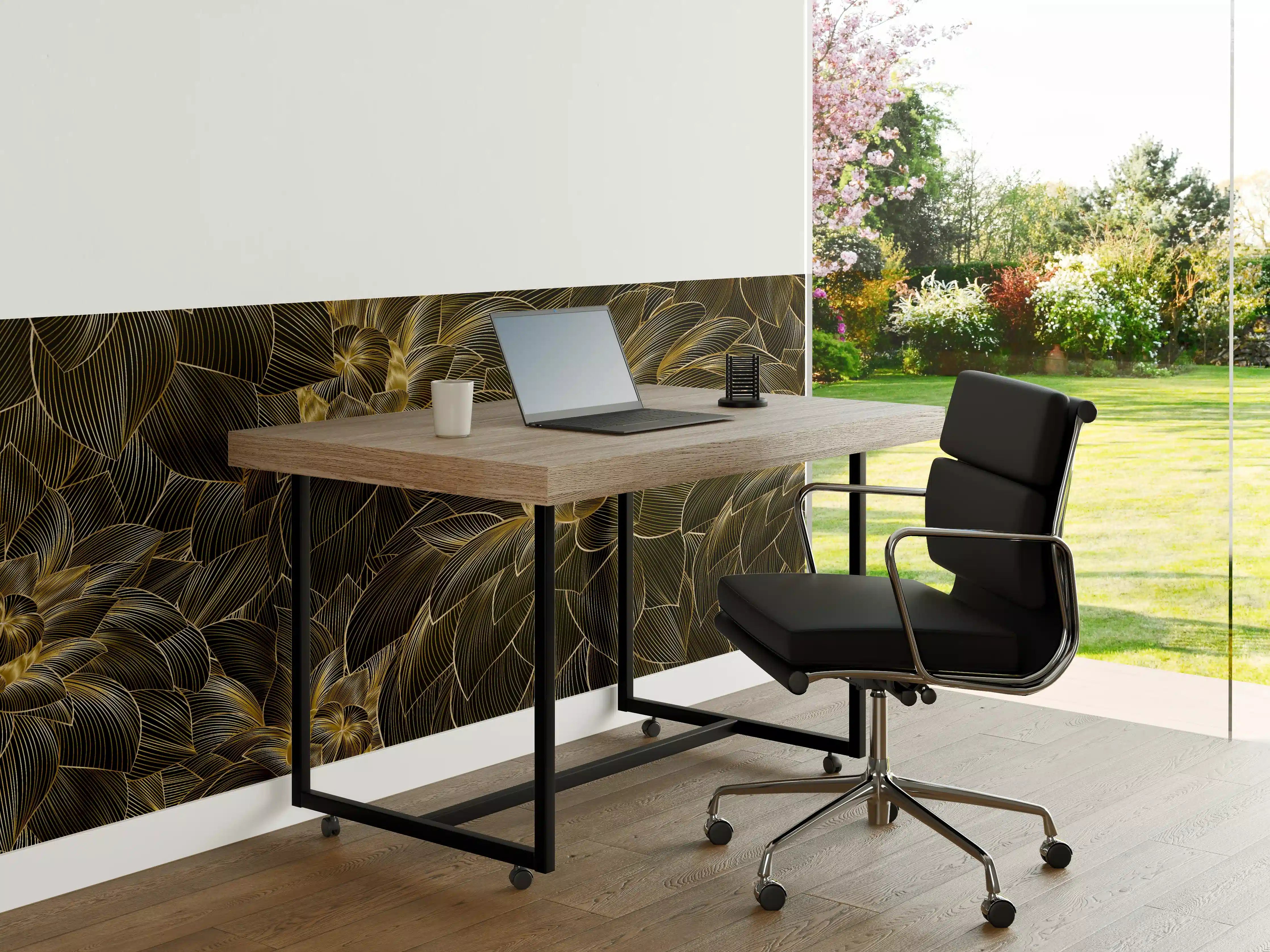 Büro Wandgestaltung - Goldene Blütenmuster Tapete